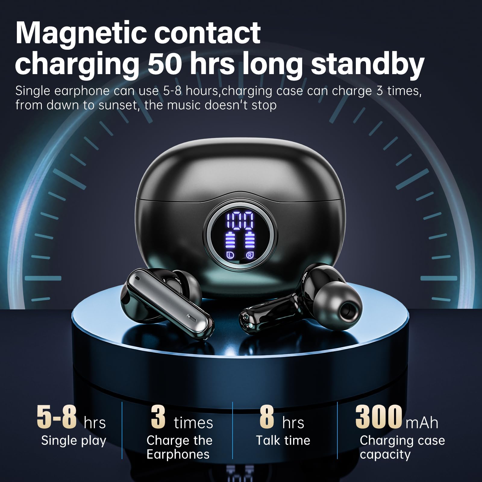 Black Bluetooth 5.3 Wireless Earbuds with ENC Noise Canceling IPX7 Waterproof S75500