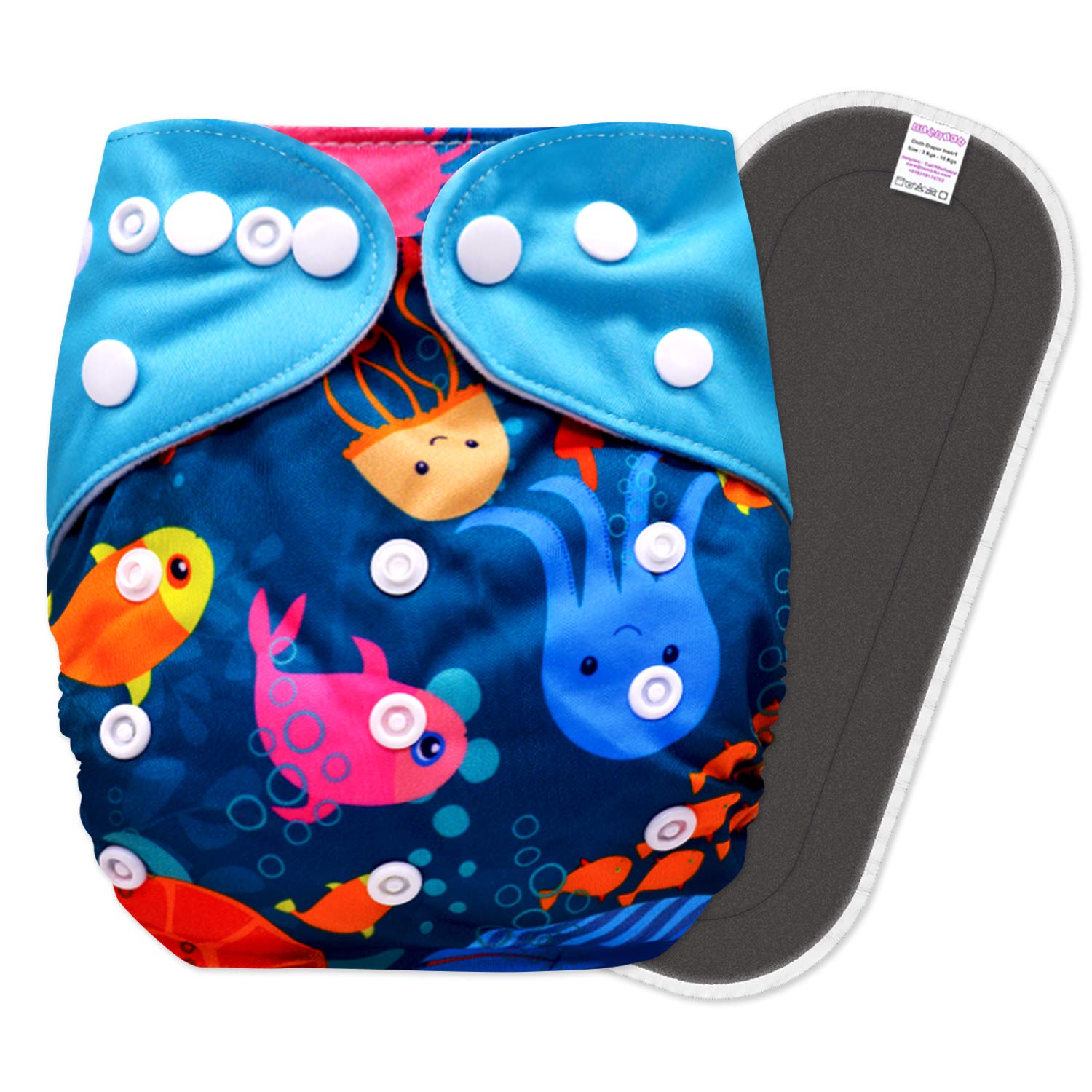 BEMBIKACloth Diapers for Babies,Washable Reusable Cloth Diaper ll Sizes Adjustable with 5 Layer Bamboo Charcoal Insert (Sea Captain)