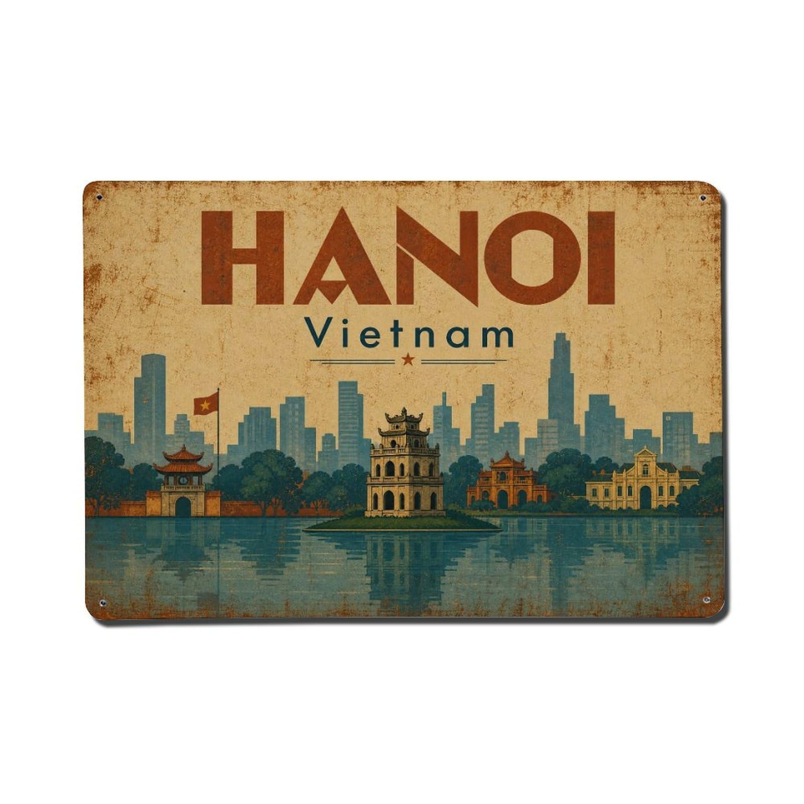 Huiyhb 8X12inch(20X30cm) Vintage Travel Hanoi Vietnam Skyline Metal Tin Sign