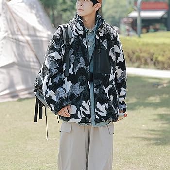 Amazon | [RAMEMO] メンズ ボアジャケット 迷彩 カモフラ柄 スタジャン