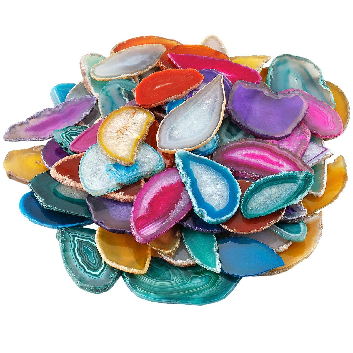 mookaitedecor 12 Stück Natürliche Geode Achat Scheiben, unregelmäßige poliert Achat Edelsteine Namen Karten für Hochzeit