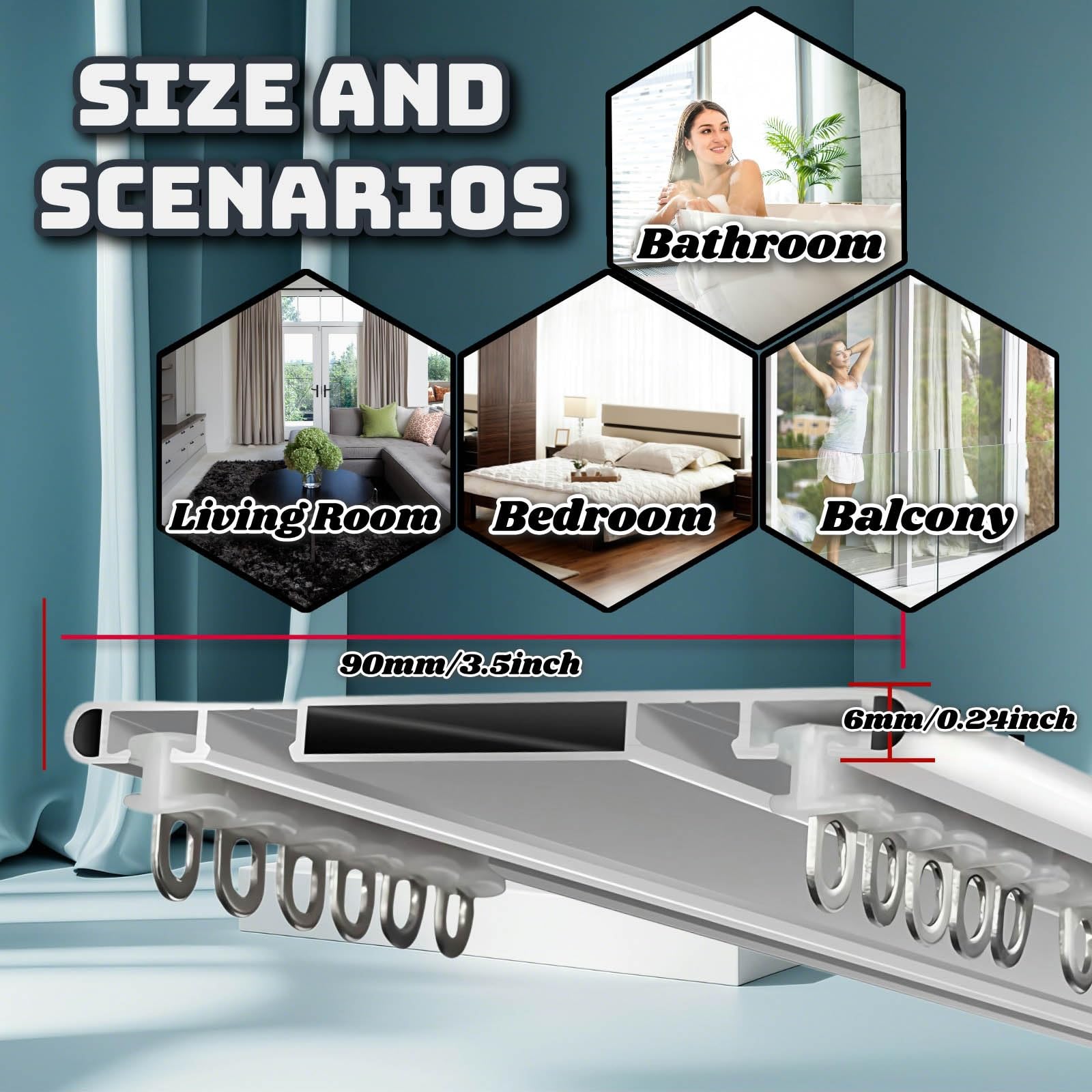 Binario per Tenda A Doppia Fila Silenzioso, Ultra-Sottile Binario Tenda Soffitto Alluminio Scorrevole Bastone Tenda Spessore 6mm con Carrucola E Gancio(Champagne,220cm(86.4in))