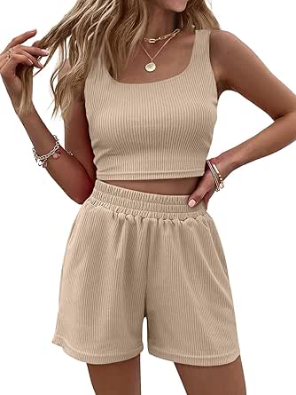 Bsubseach Women's Two Piece Sets - Summer Crop Top And High Waisted Shorts Lounge Outfits