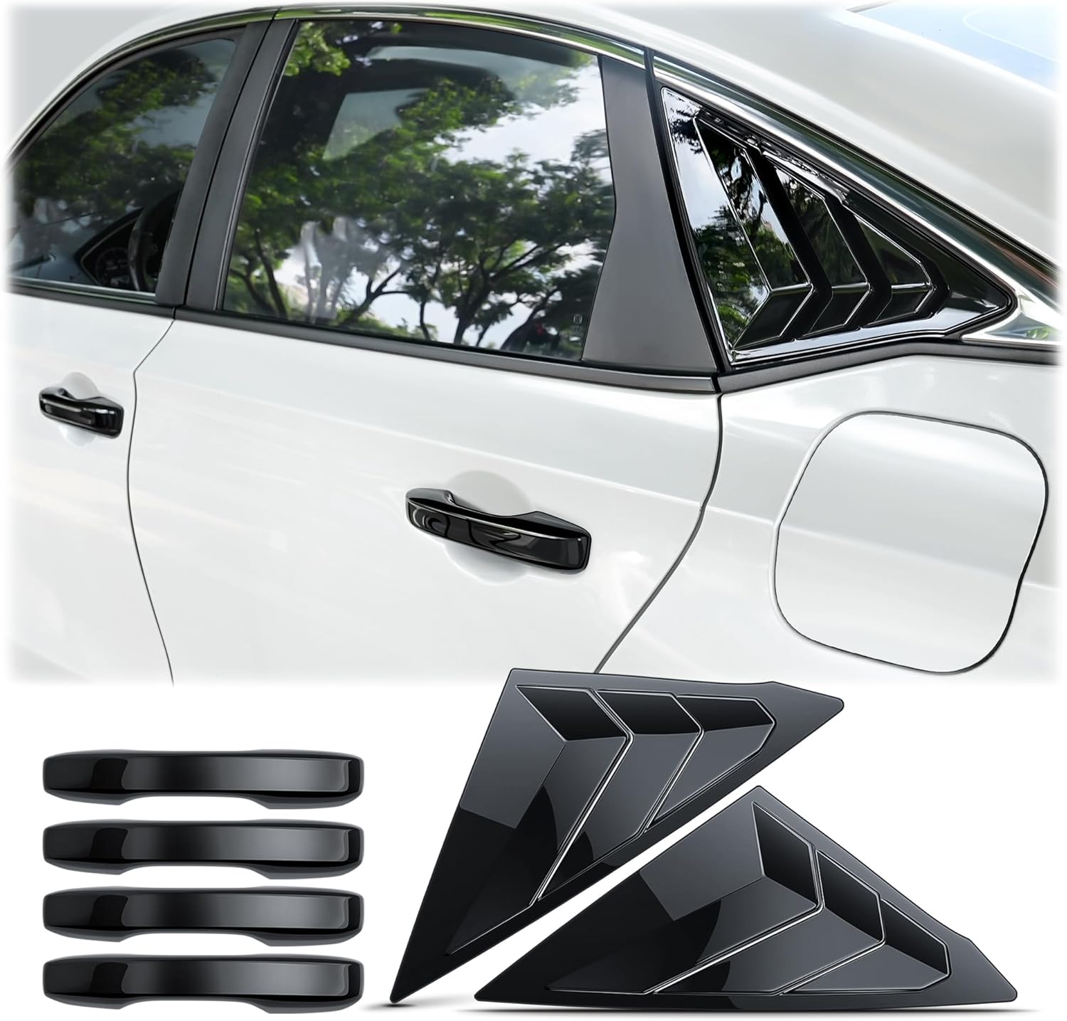 for 11th Gen Honda Civic Accessories （2022-2026）, 6pcs Exterior Trim Set - Door Handle Covers&Triangle Window Covers (Glossy Black)