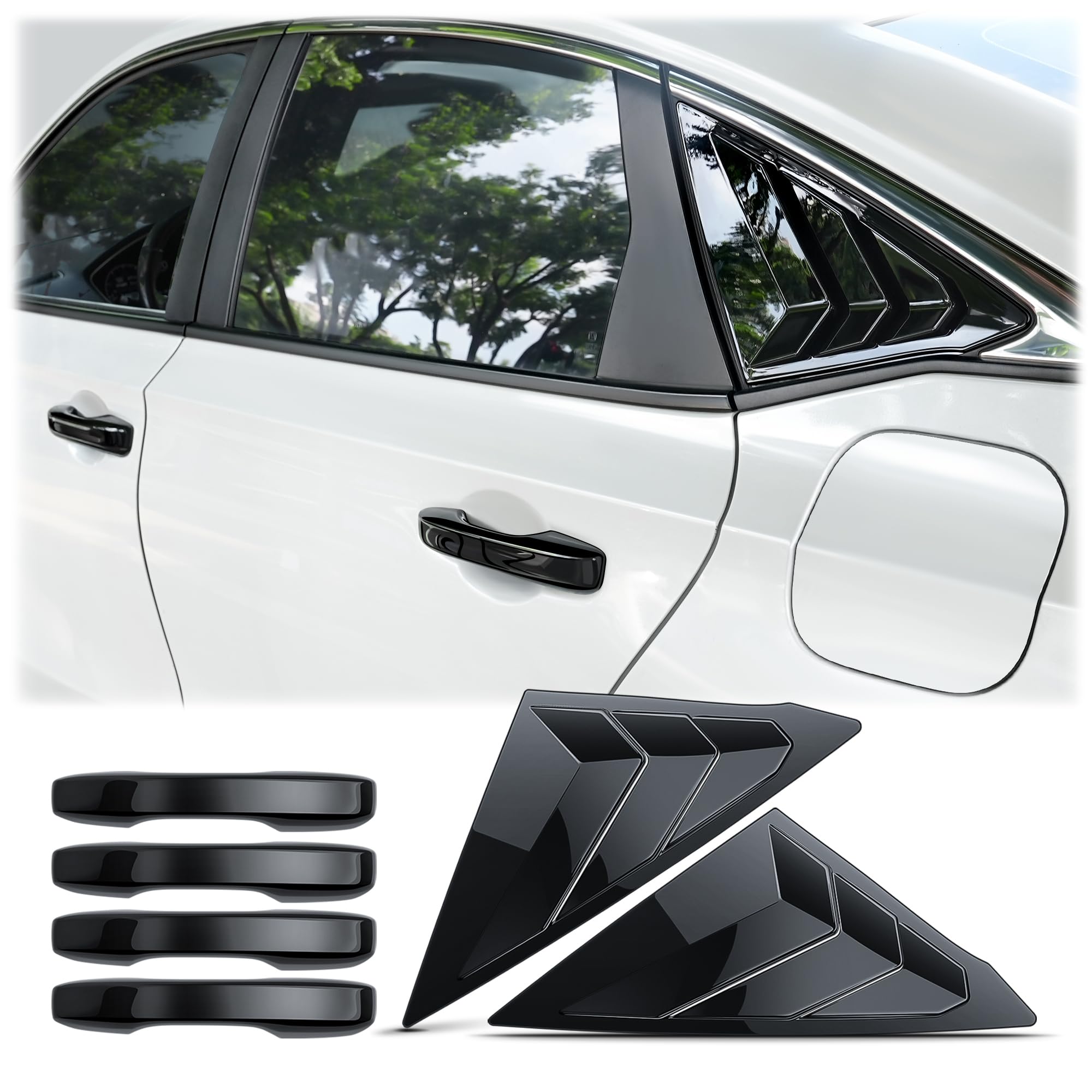 for 11th Gen Honda Civic Accessories （2022-2026）, 6pcs Exterior Trim Set - Door Handle Covers&amp;Triangle Window Covers (Glossy Black)