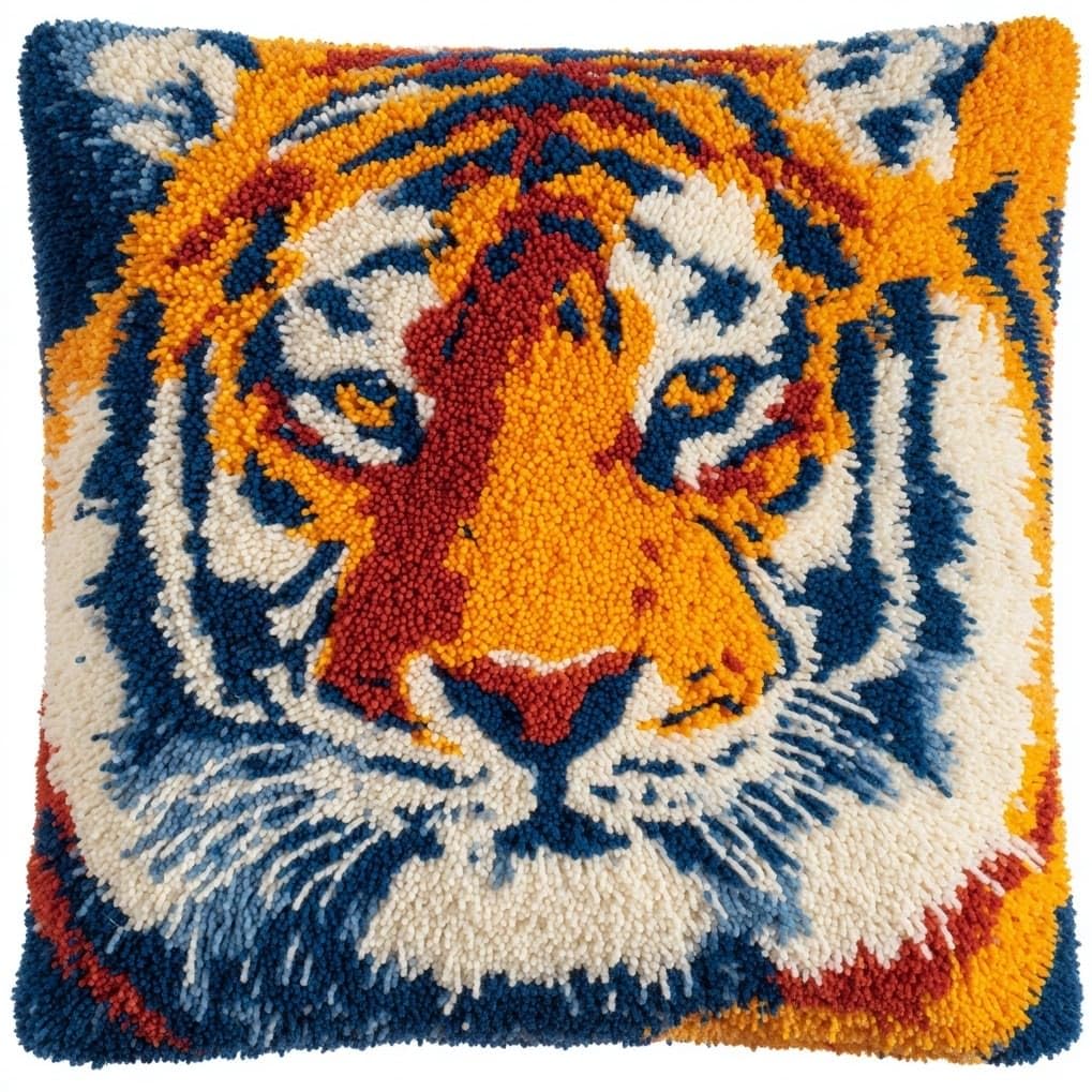 AxiangziK Latch Hook Pillow Kits with Yarn,Animal Tiger