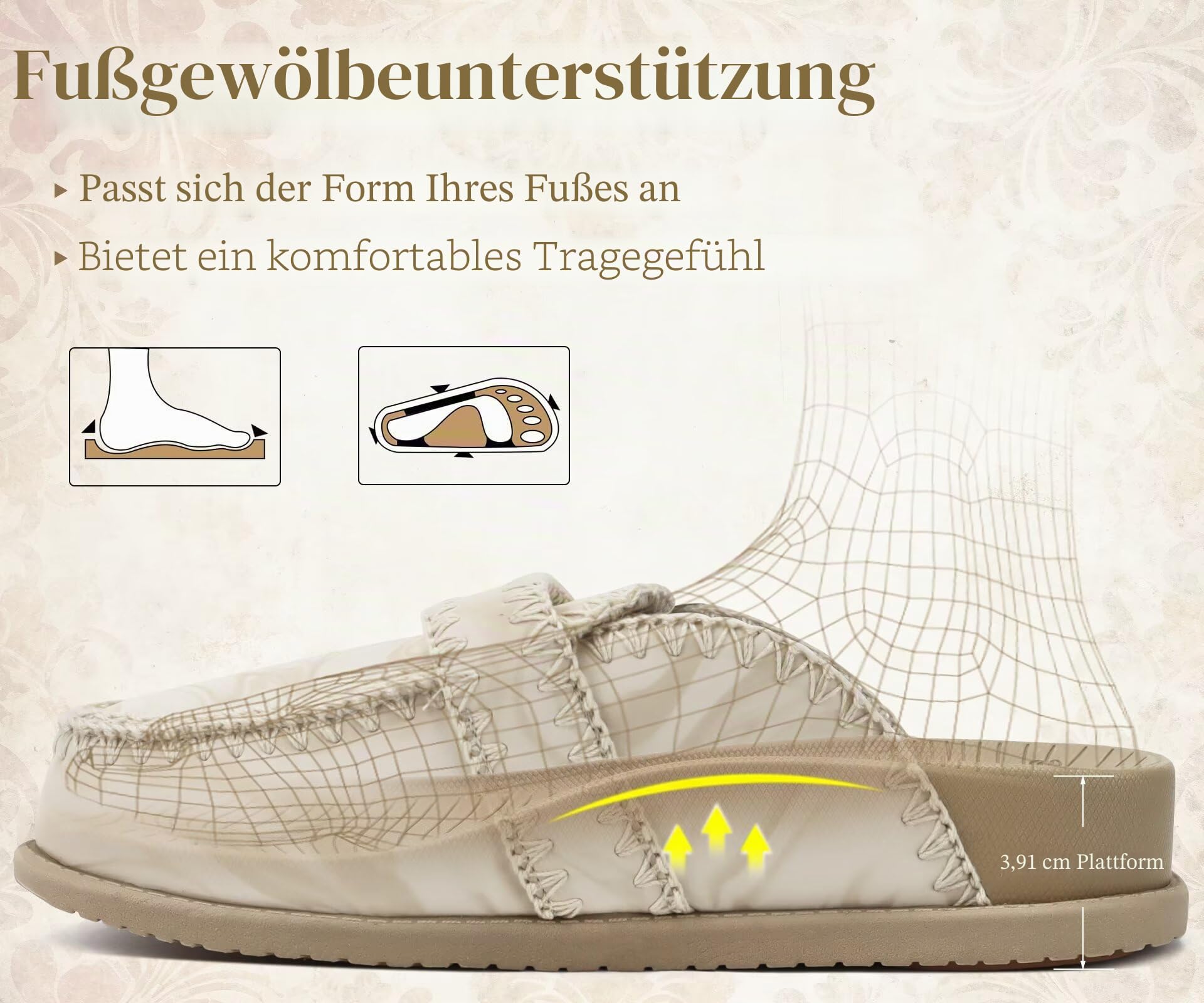 COFACE Clogs Damen Pantoletten Sandalen Mules Sandals Latschen 2026 Sommer Mit Fussbett Fußbett Bequem Vorne Geschlossen Memory Foam Plateau weich Outdoor Beige Size 37