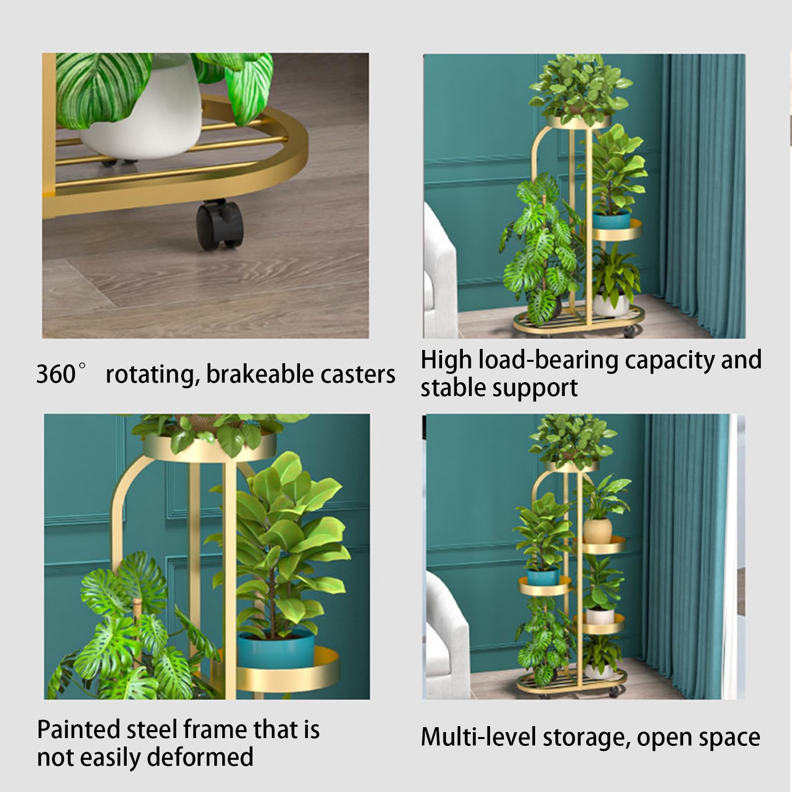 Supporto per Piante in Metallo 3/4/5 Livelli, Porta Vasi ad Angolo per Interni/Esterni, Scaffale Portapiante per Balcone, Giardino, Patio, Soggiorno e Camera Gold 5 Tiers