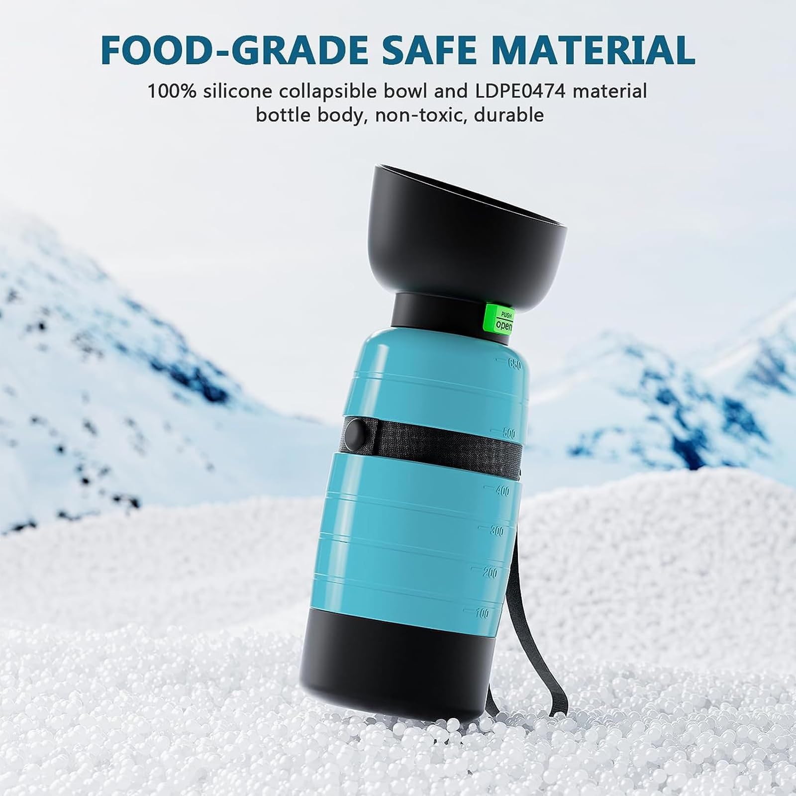 Hundewasserflasche 650ml inkl 150ml Futterbehälter Klappbar Tragbar Auslaufsicher BPA-frei Lebensmittelecht Welpenwasserspender Für Outdoor Wandern Reisen Gassi gehen(Gray 2 pcs)