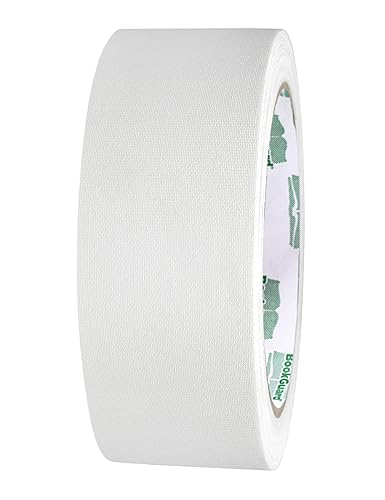 BookGuard Cinta de reparación de libros de tela de algodón recubierta de vinilo de 1-12 pulgadas, rollo de 15 yardas, color blanco