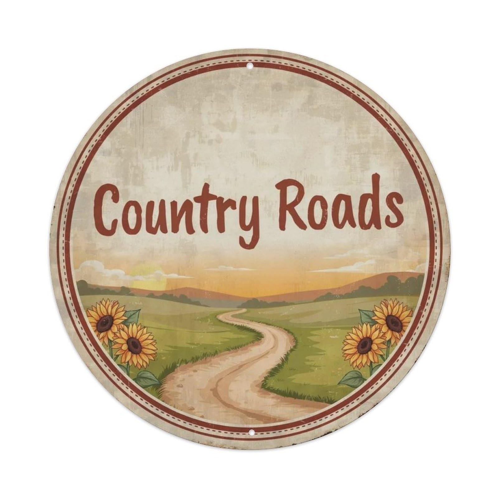 Country Roads Country Metal Tin Sign Plaque
