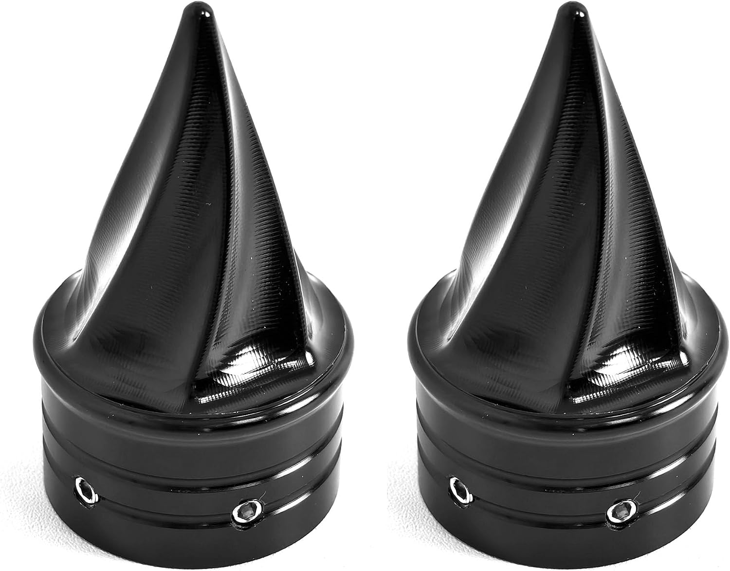 1 Pair Twisted Front Wheel Axle Nut Covers Conical Axle Nut Caps Compatiable for Harley Touring Softail, Sportster, Dyna Street Glide Road King Road Glide Electra Glide 2008 Up (Black)