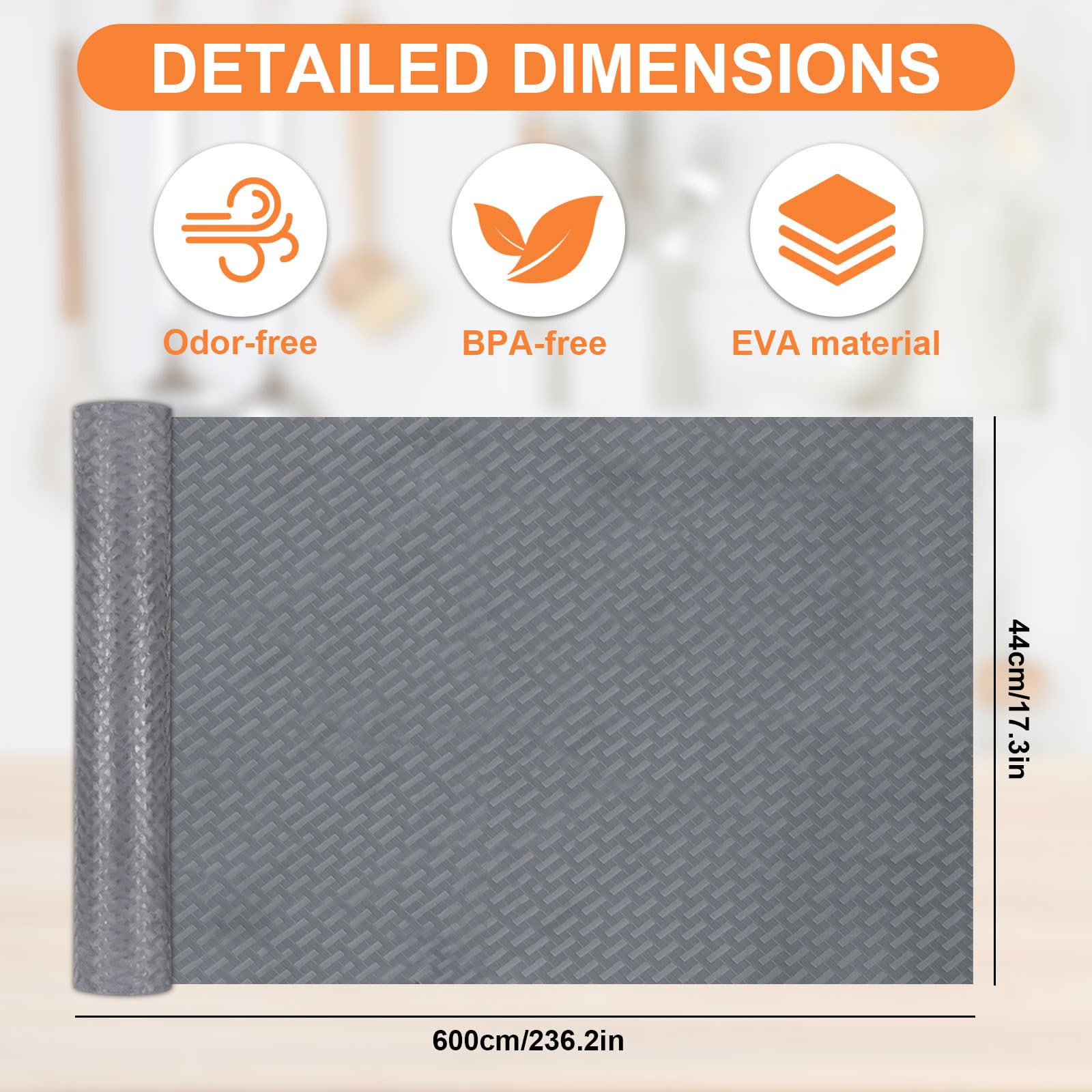 Tappetino per Cassetti 44x600 cm EVA Antiscivolo Impermeabile Ritagliabile Grigio