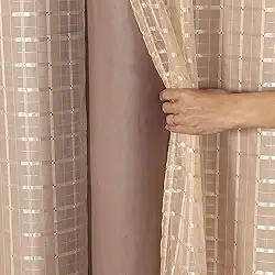 Cortina Blackout PVC c/Tecido Voil Xadrez 2,00 x 1,40 Avelã