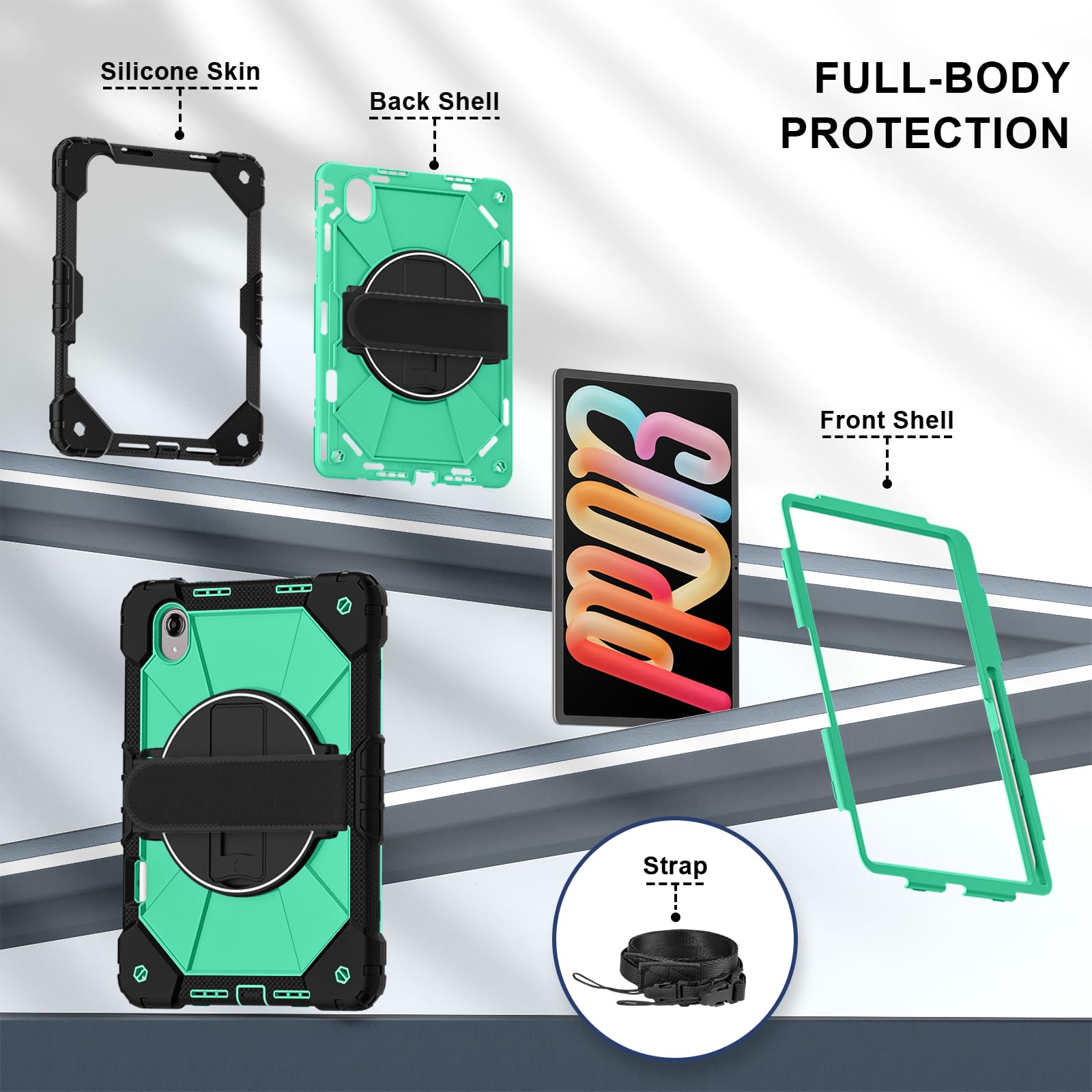 Etui do Lenovo Tab Idea Pro Gen 2 (TB390) 2026, odporne na wstrząsy, wytrzymałe etui ochronne z obrotowym stojakiem, uchwytem na długopis, paskiem na rękę i paskiem na ramię, wielofunkcyjna powłoka