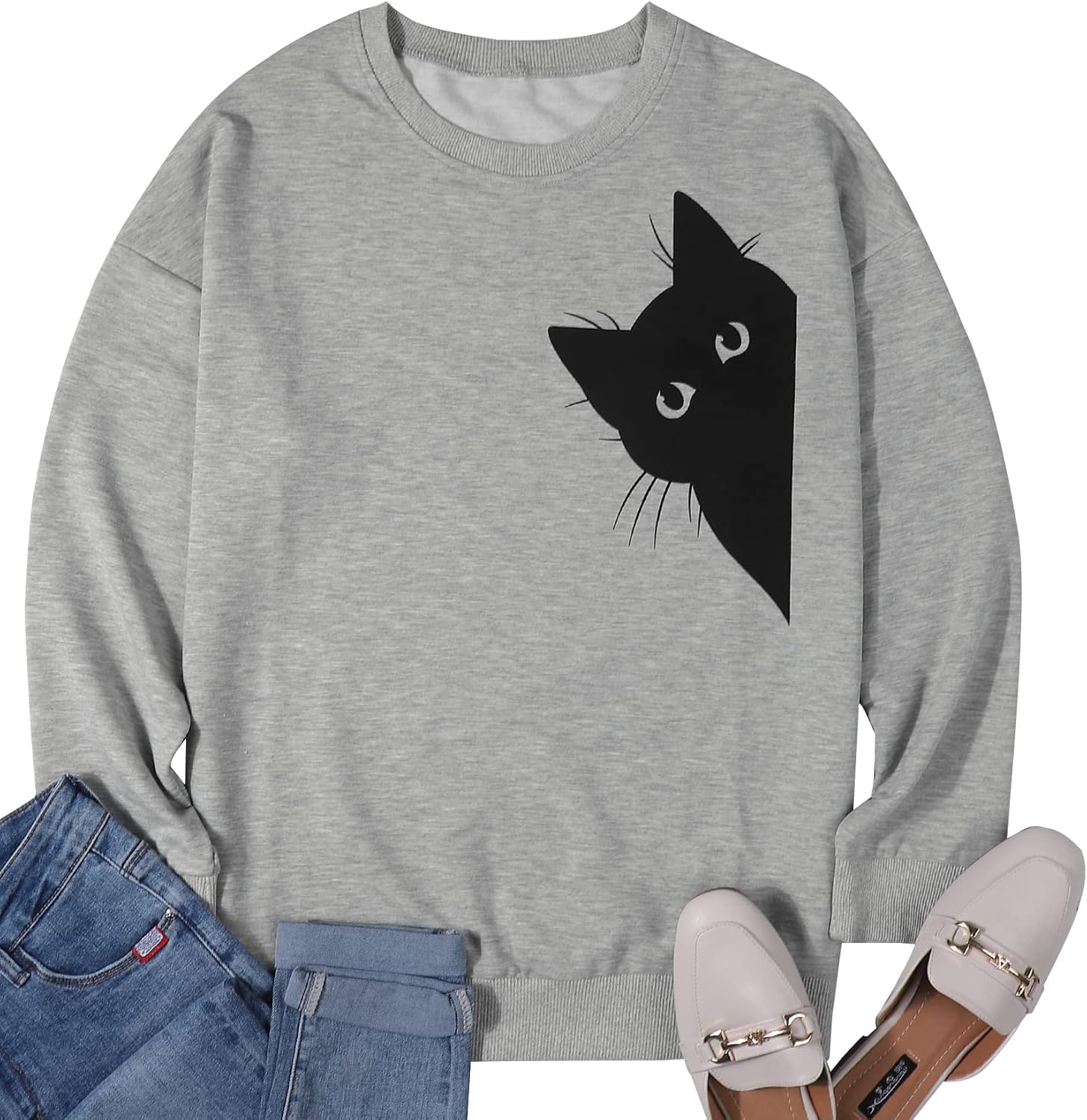 FRYAID Cat Sweatshirt Women Funny Black Cat Graphic Sweater Casual Cat Crewneck Holiday Long Sleeve Hoodie Pullover Top - Image 5