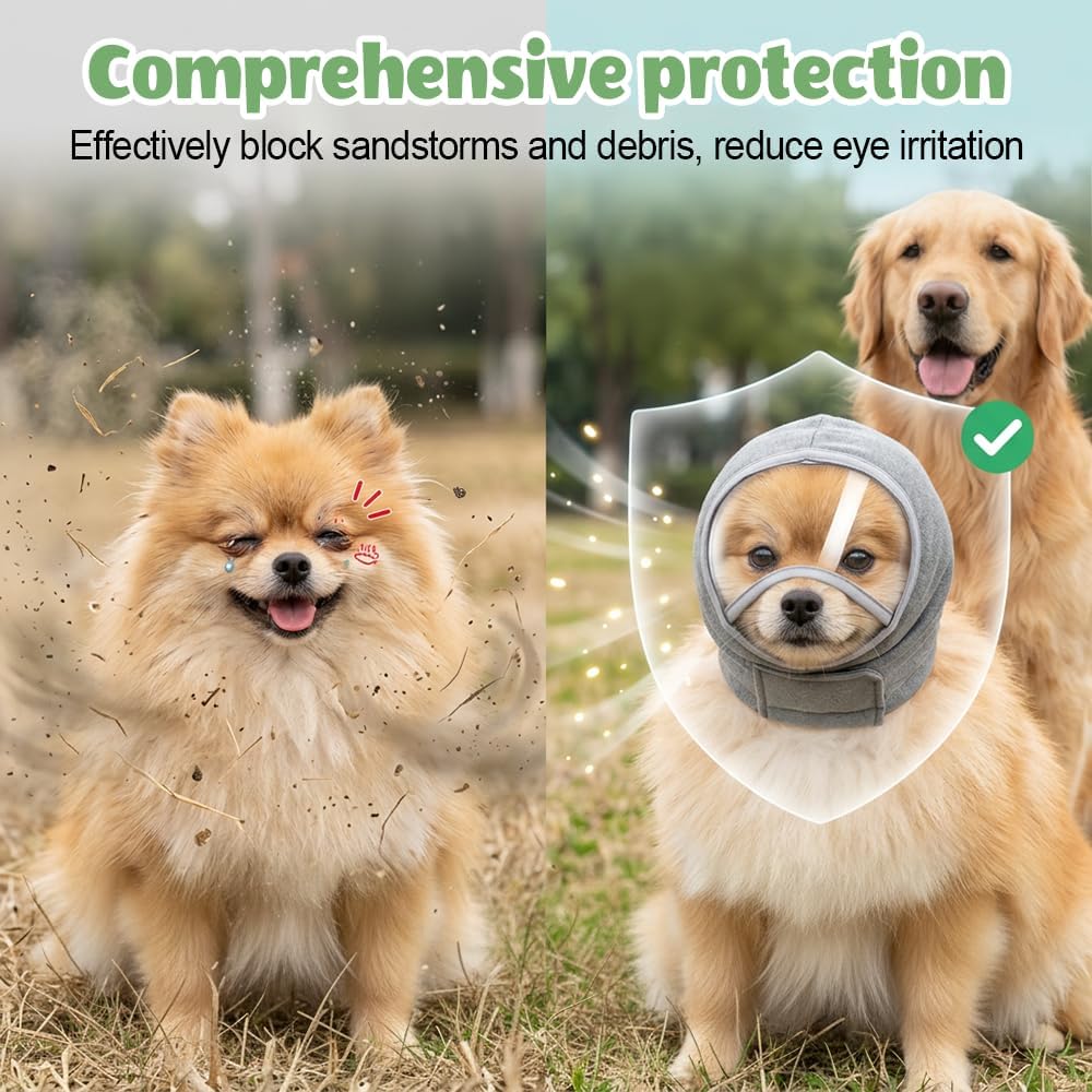 Pet Head Cover, Breathable Dog Eye & Ear Wrap with Transparent Vision Window for Small Medium Large Dogs Outdoor Trip