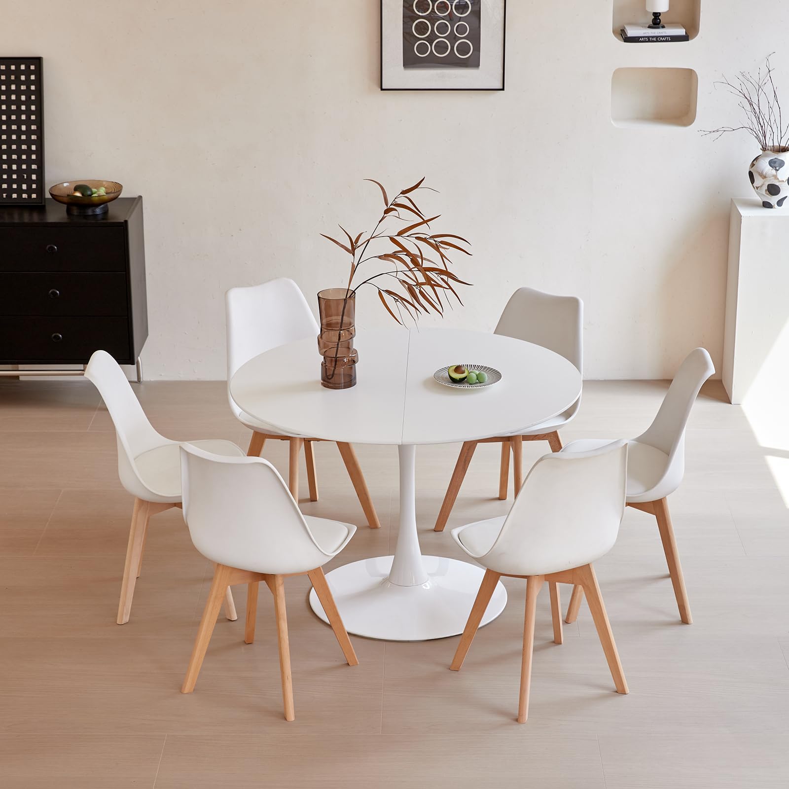 GrandCA HOME Tavolo da pranzo rotondo moderno 110 cm con piedistallo in design a tulipano, tavolo per il tempo libero Mid-Century per cucina, sala da pranzo e soggiorno