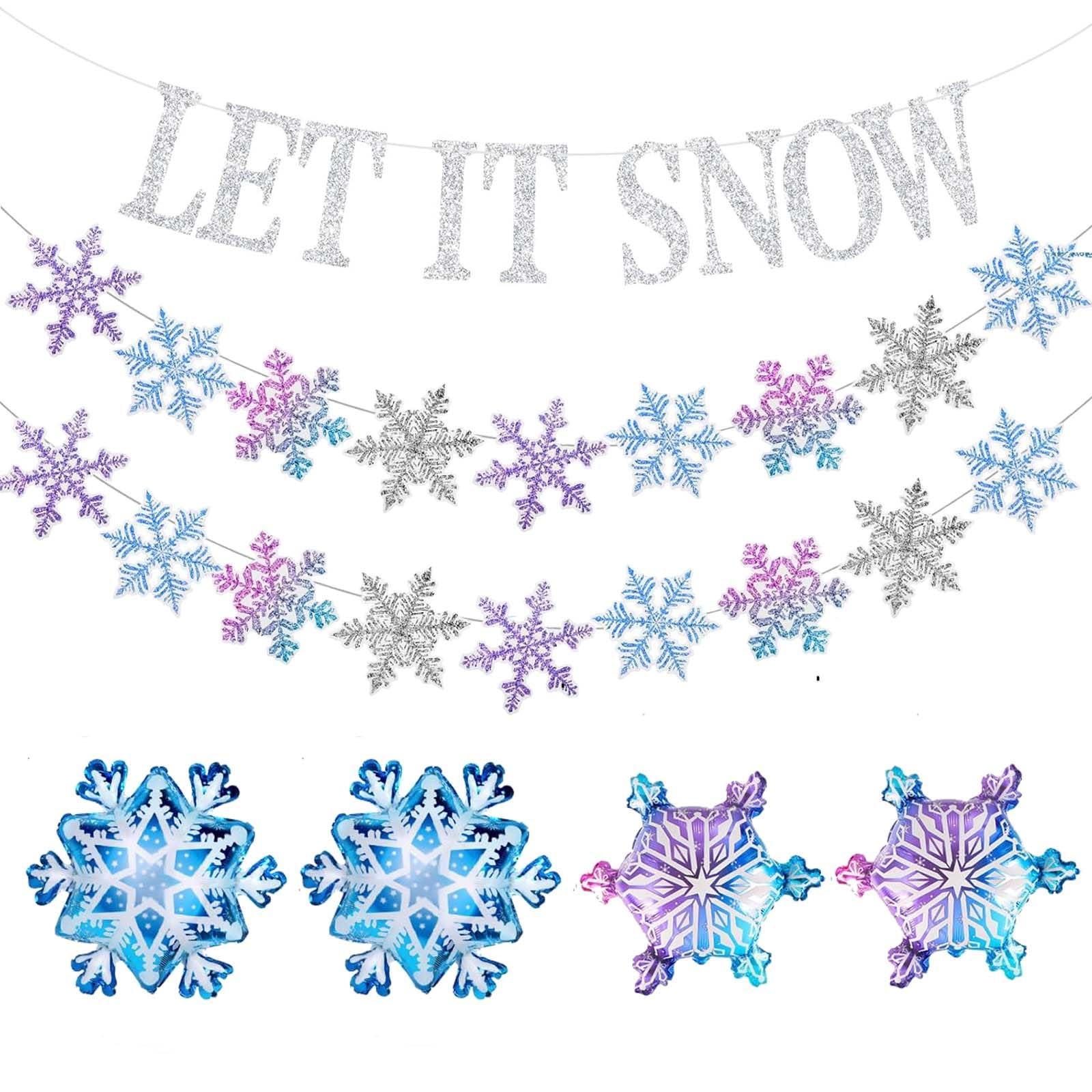 7Pcs Winter Wonderland Decorations, Glittery Snowflake Banner Christmas Decorations Banners Snowflake Ballons for Christmas Holiday Party, Winter Carnival, Ice-and-Snow Themed Gatherings