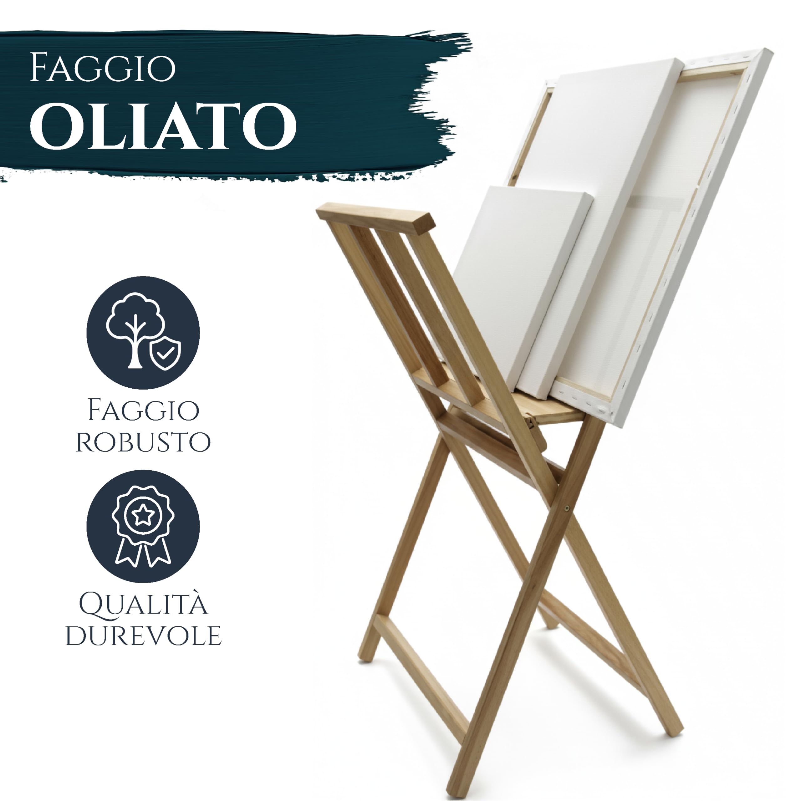 Artina Portatele portaquadri e porta poster - pregiato legno massello di faggio 65x48x71cm - per artisti e collezionisti