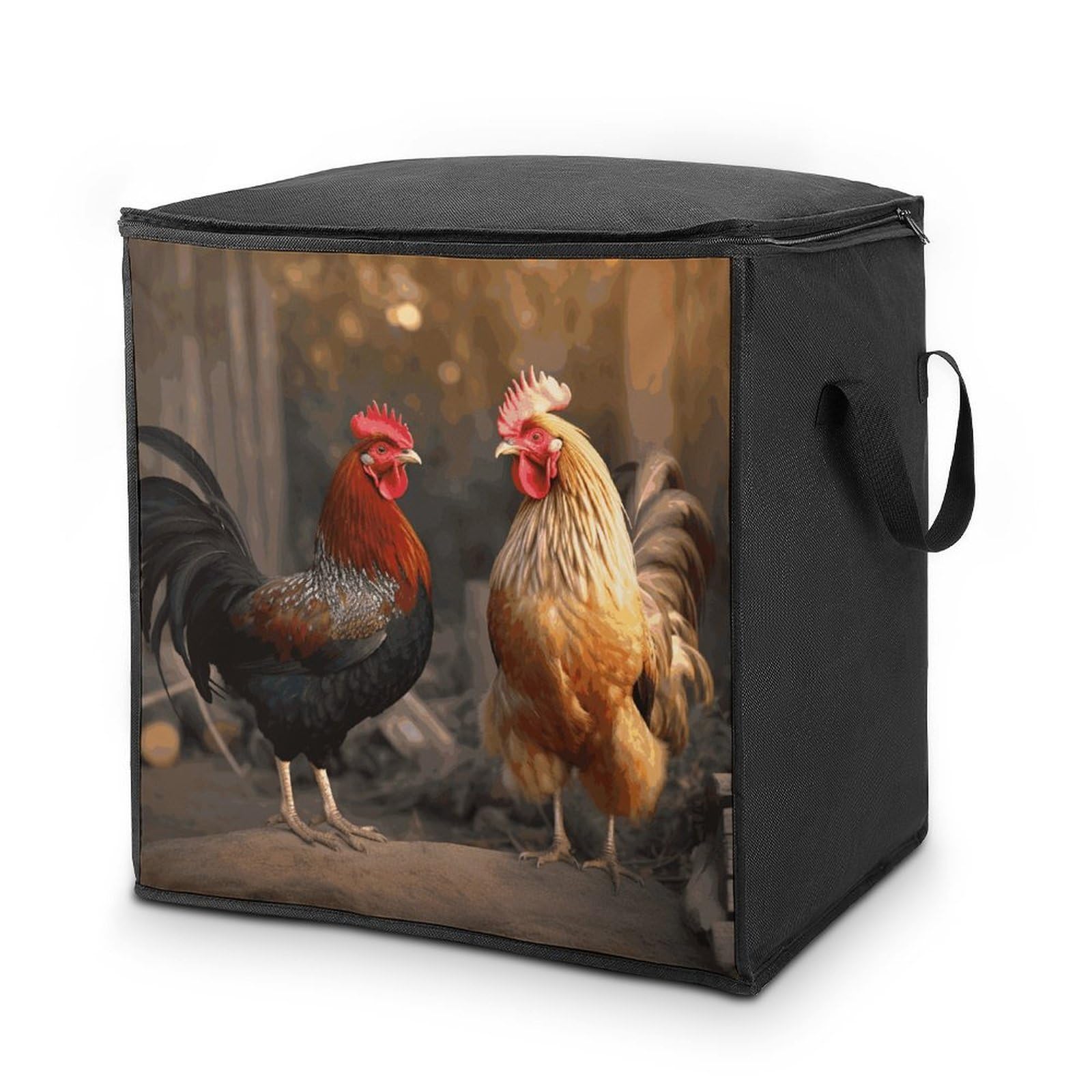 70L Rooster And Chicken Storage Bag With Zipper Closet Organizers with Handle for Home Storage Organizer for Blankets Quilts Clothes Comforter Bedding And Pillows