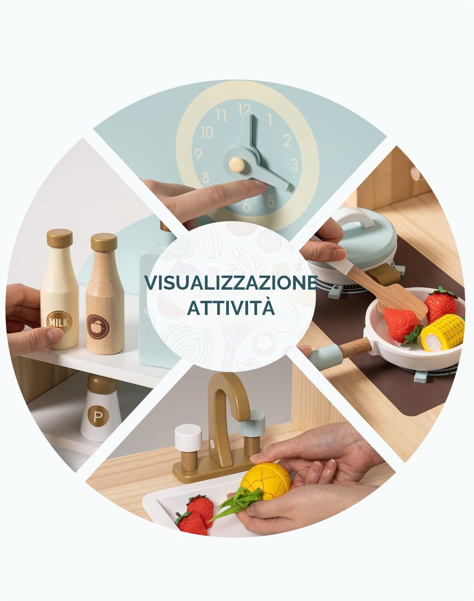 ROBOTIME Set di Cucina in Legno per Bambini, Gioco di Simulazione per Ragazze e Ragazzi con Forno a Microonde, Orologio, Porta Tovaglioli, Giocattoli da Cucina per Bambini dai 3 ai 10 Anni (Blu)