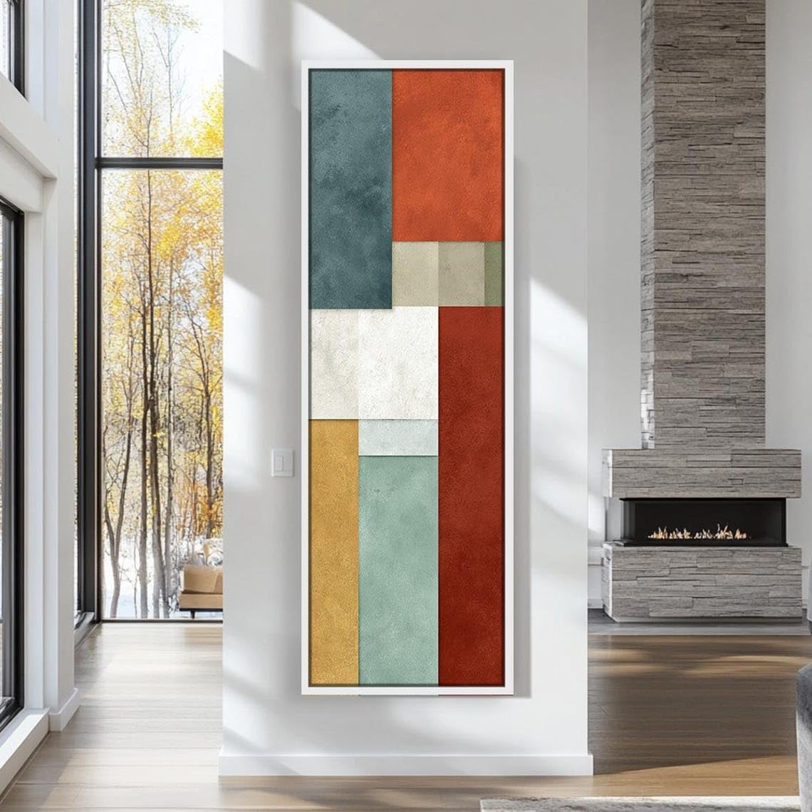 XBTYKPB Cuadro vertical contemporáneo de gran formato, lienzo alto y estrecho para comedor, sala de estar o dormitorio. Obra de arte alargada y estrecha (50 x 150 cm/sin marco).