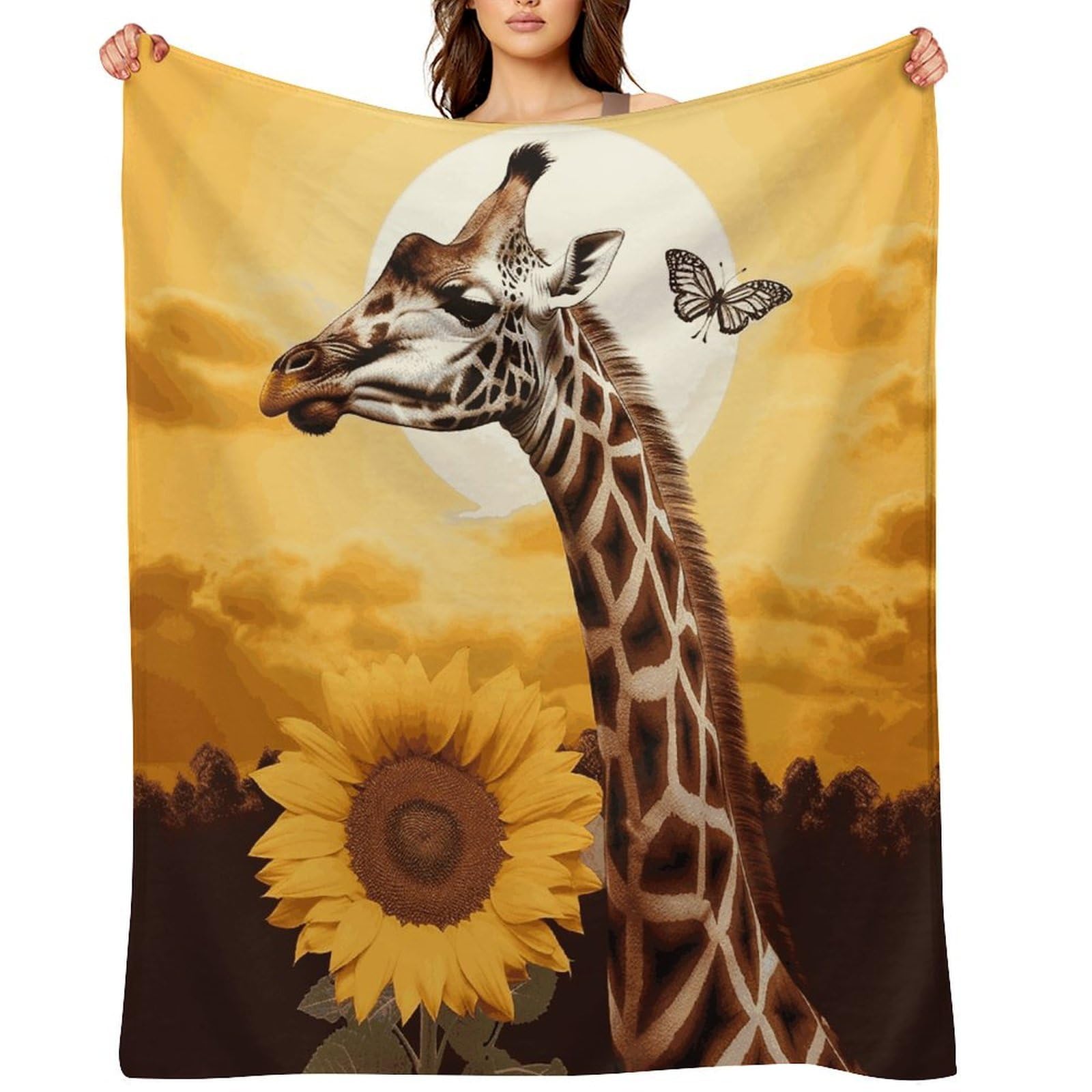 Fekiloot Style Giraffe And Sunflower Throw Blankets Camping Blanket40 X50