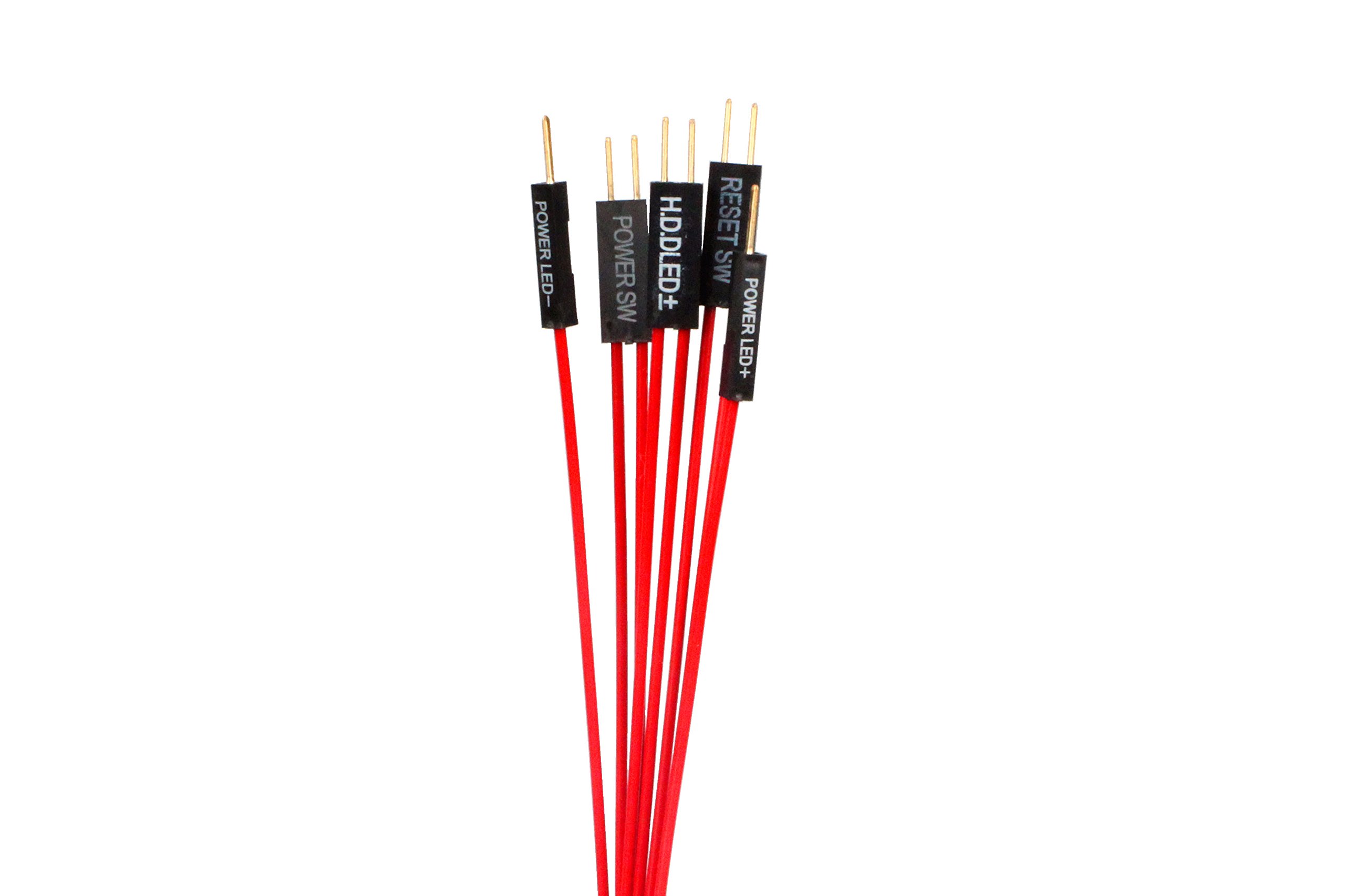 NOYITO Motherboard Extension Cable Set 22AWG Silver Plated Cable Gold-Plated Plug Power SW Power LED HDD LED Reset SW Four Kinds Extension Cable for PC DIY (0.3 Meters, Red)