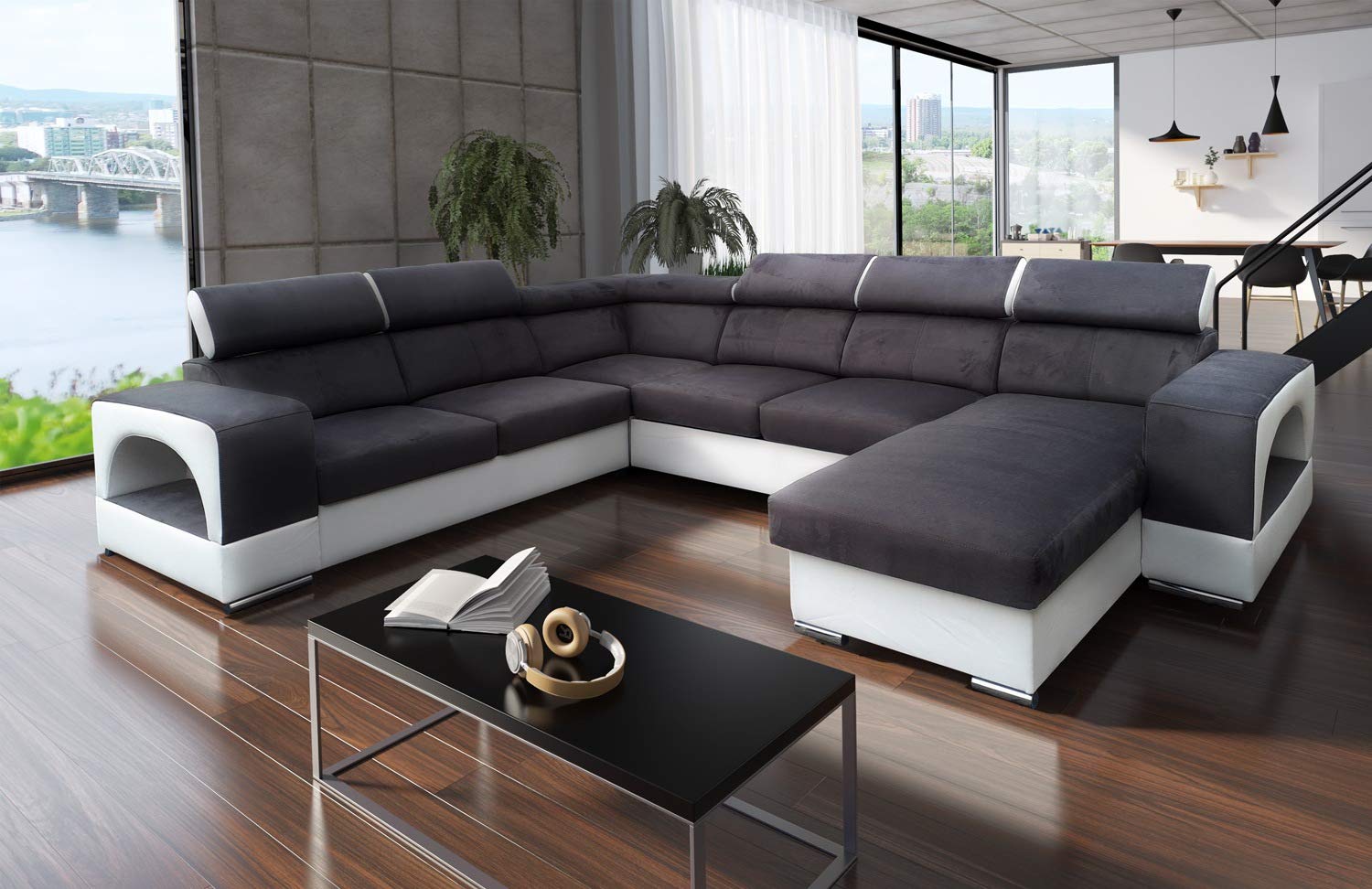 All4All Ecksofa mit Schlaffunktion Rodrigo Pano - Sofa mit Bettkasten - XXL Sofa 326 cm x 264 cm - Wohnlandschaft U-Form - Groß -Schlafsofa - Grau/Weiß - Farbe wählbar - Seite Rechts 19