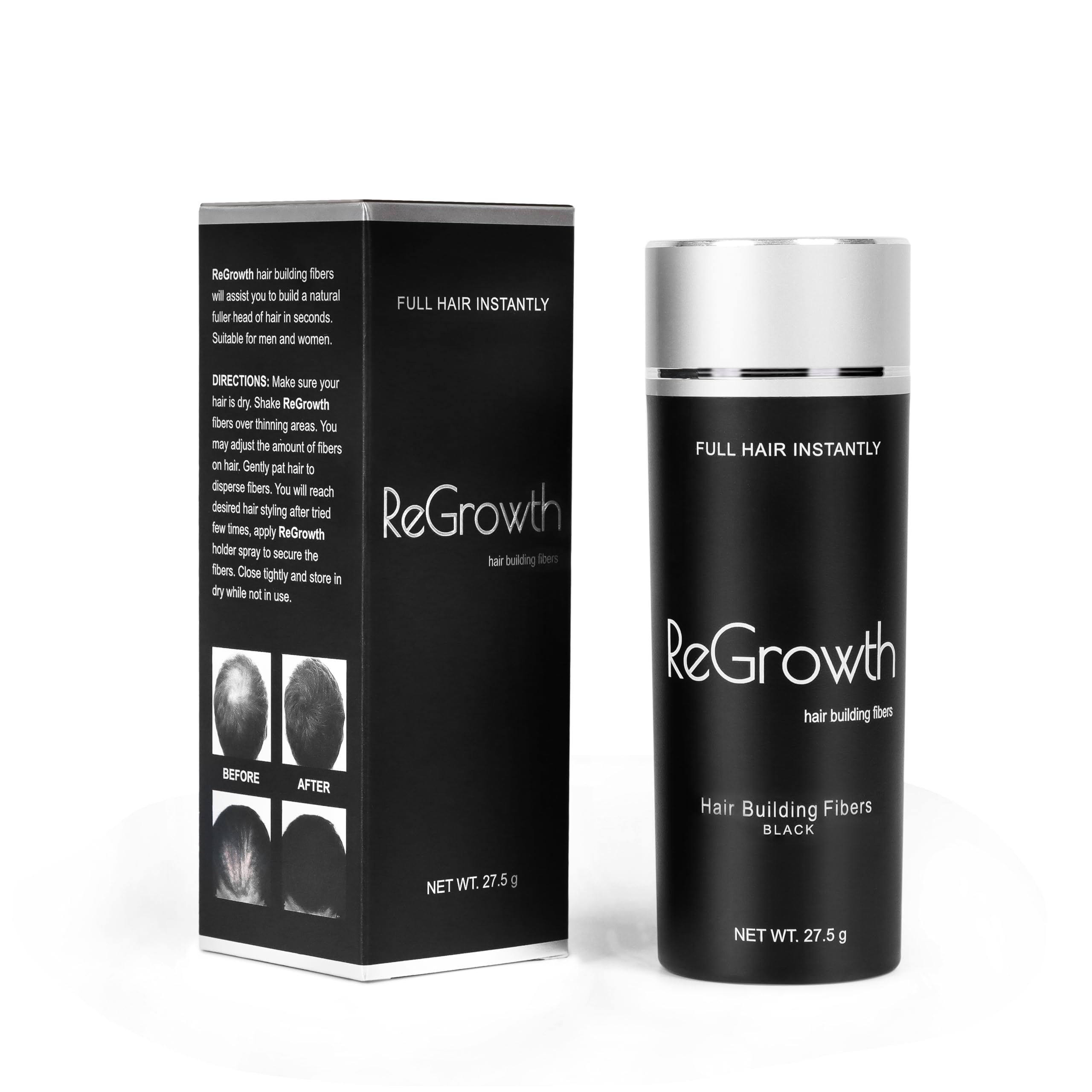 REGROWTH hair Building fibers (Black) 27.5 fiber For Thinning & Bald Spots hair Loss Concealer In Seconds Thickening fibers For Men & Women, 80 Grams-picture-1