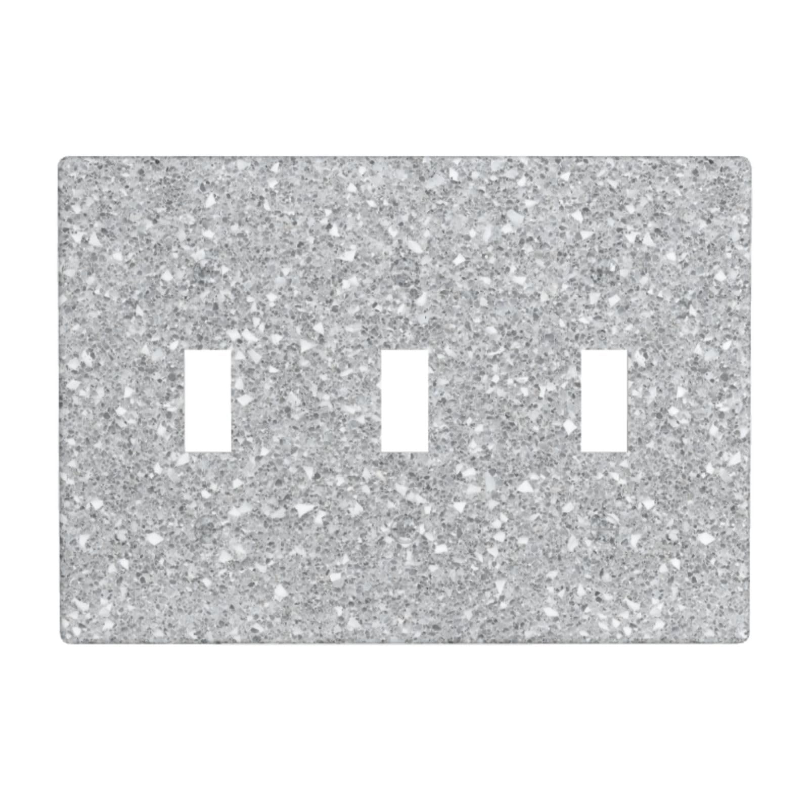 Light Grey Terrazzo Stone Texture Light Switch Covers 3 Gang Triple Toggle Wall Plate Switchplate Electrical Faceplate for Bathroom Kitchen Bedroom Decor
