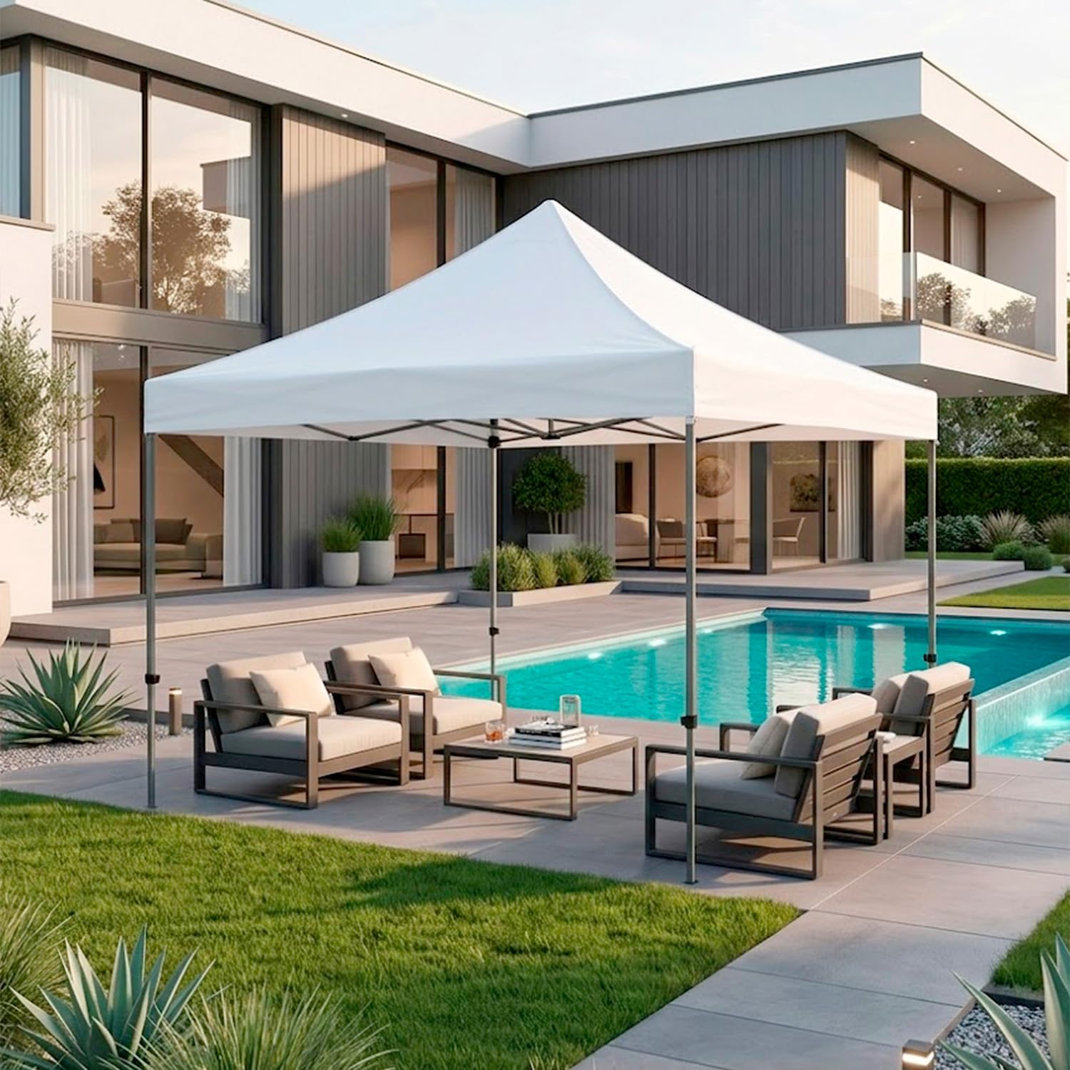 Gazebo Professionale 3x3 M Richiudibile Automatico In Acciaio Con Telo Oxford 1200D PVC Impermeabile e Anti UV Struttura a Fisarmonica con Sacche Zavorra e Borsa Trasporto Sagre Feste Eventi (Bianco)