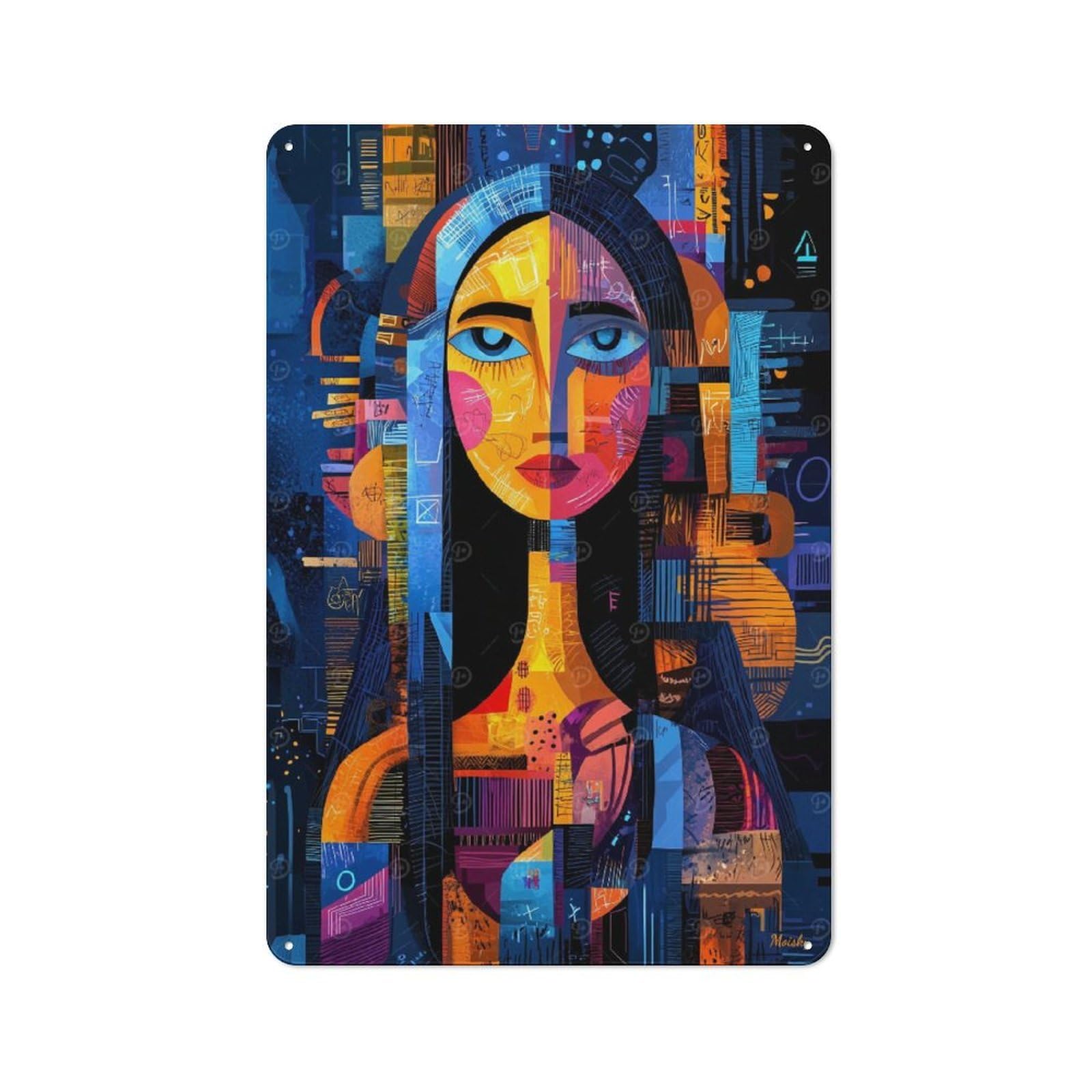 Junmoney Mona Lisa – Abstract Geometric Reinterpretati On Vintage Metal Sign 30X20cm For Dining Room Or Kitchen, Suited To Home Decor Collectors