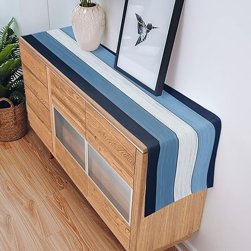 Miniatura 5 de Camino de mesa azul cielo y blanco, mantel de lino de algodón de granja para decoración de mesa de verano para el hogar, cocina, comedor, interior,