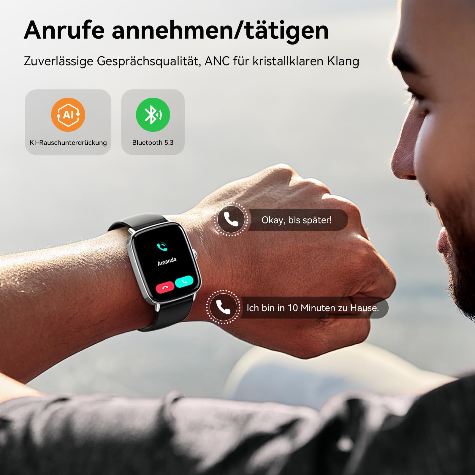 Smartwatch Herren Damen, 1.85" Smart Watch mit Telefonfunktion, Fitnessuhr mit Pulsuhr Schlafmonitor SpO2, 110 Sportmodi Fitness Tracker,IP68 Wasserdicht Schrittzähler Sportuhr für Samsung/iOS/Android