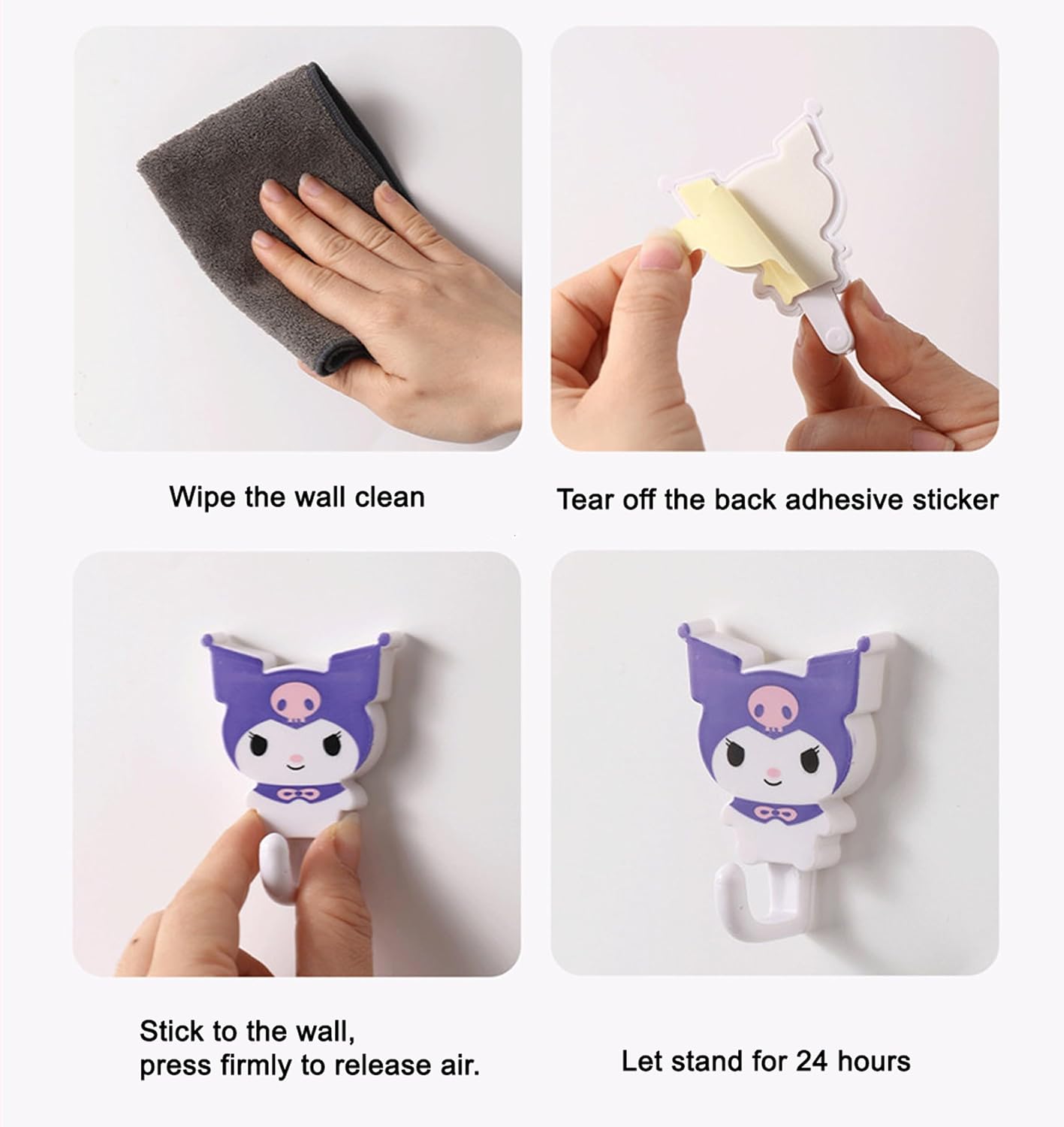 Roffatide Anime Puppy Bunny 4 Pcs Hooks Kawaii Room Decor Gifts Creative Adhesive Coat Hook for Scarf, Hat, Key, Towel, for Wall Cute Hanging Decor