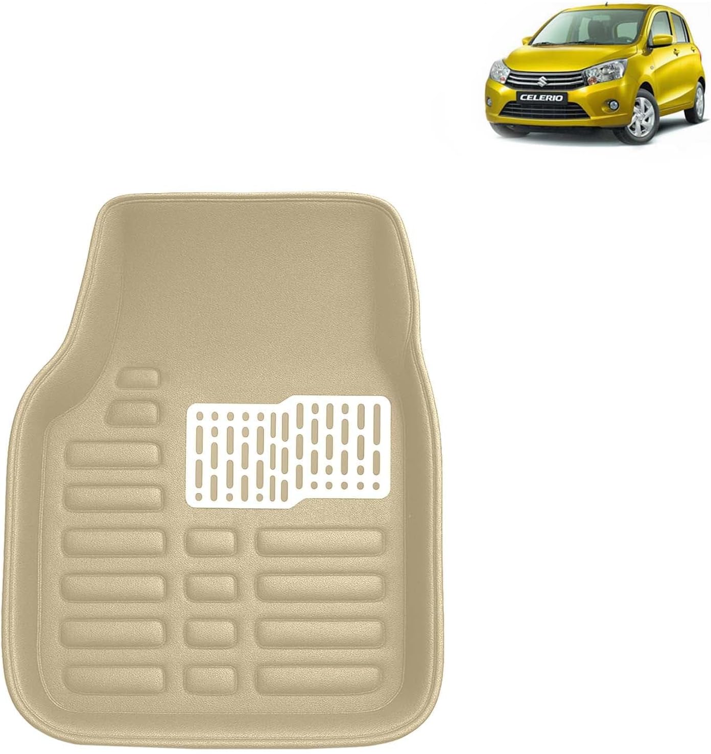 Kingsway Accessories Premium 4D Car Floor Mats Only Compatible with Maruti Suzuki Celerio Year 2014 to 2021 All Model, Set of 3 Pcs, 100% Waterproof Tray Shape PVC 4D Car Foot Mats, Beige