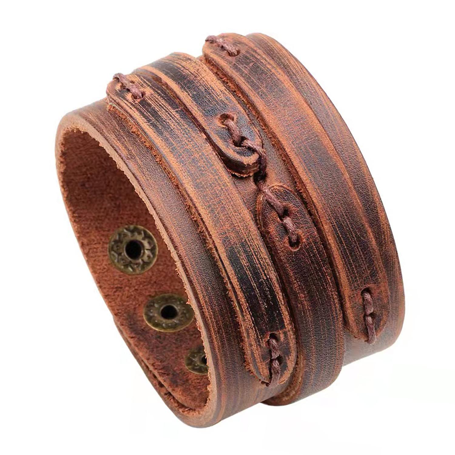 NIGHTCRUZ Punk Vintage Leather Bracelet, Retro Leather Cuff Wristband Adjustable for Men Women