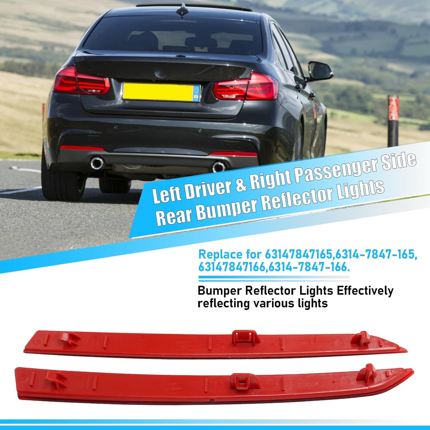 Jaronx Compatible with BMW Rear Bumper Reflector for 3 Series F30 Sedan/F31 Touring M Sport 2013-2018,for BMW 63147847165 63147847166 Left/Right Rear Bumper Red Marker Tail Reflector Light Replacement