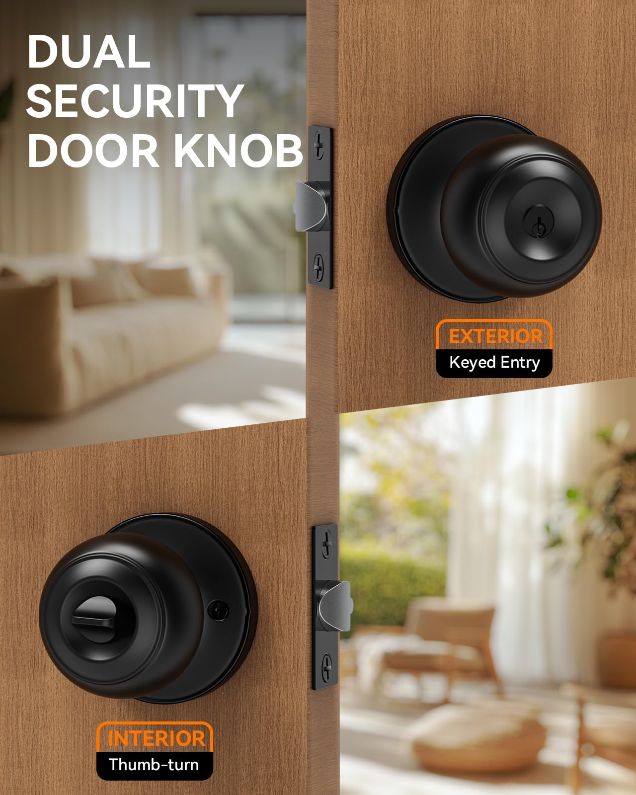 Matte Black Door Knobs with Key - 3 Pack -3