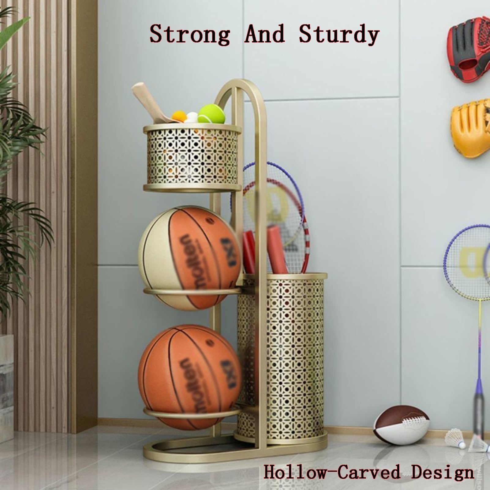 Rastrelliera For Racchette Da Tennis, Espositore For Attrezzature Sportive, Rastrelliera For Racchette E Palline Con Scomparto Superiore, For Racchetta da badminton, racchetta da tennis, basket