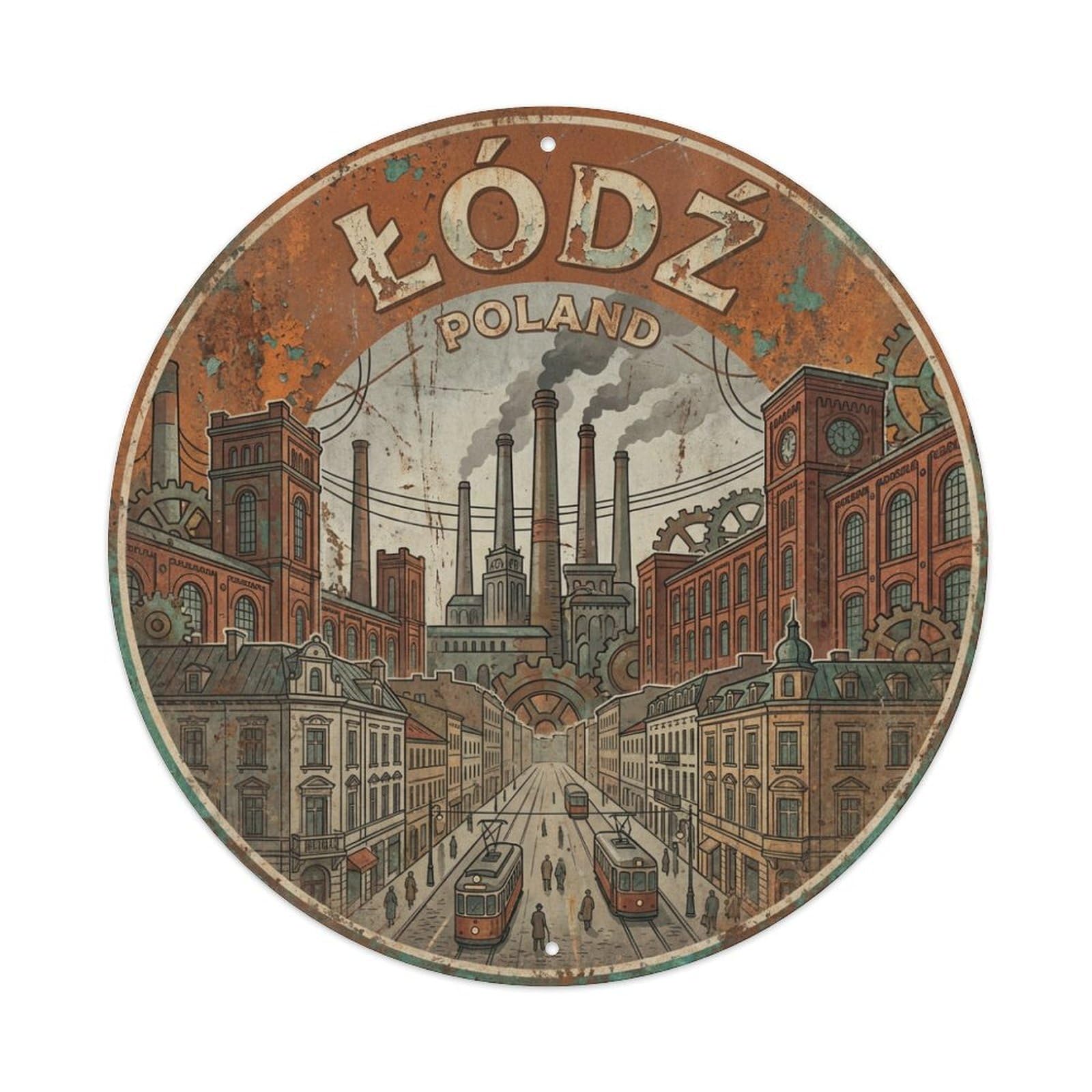 Xanthor Style Poland Retro Travel Lodz Metal Tin Sign
