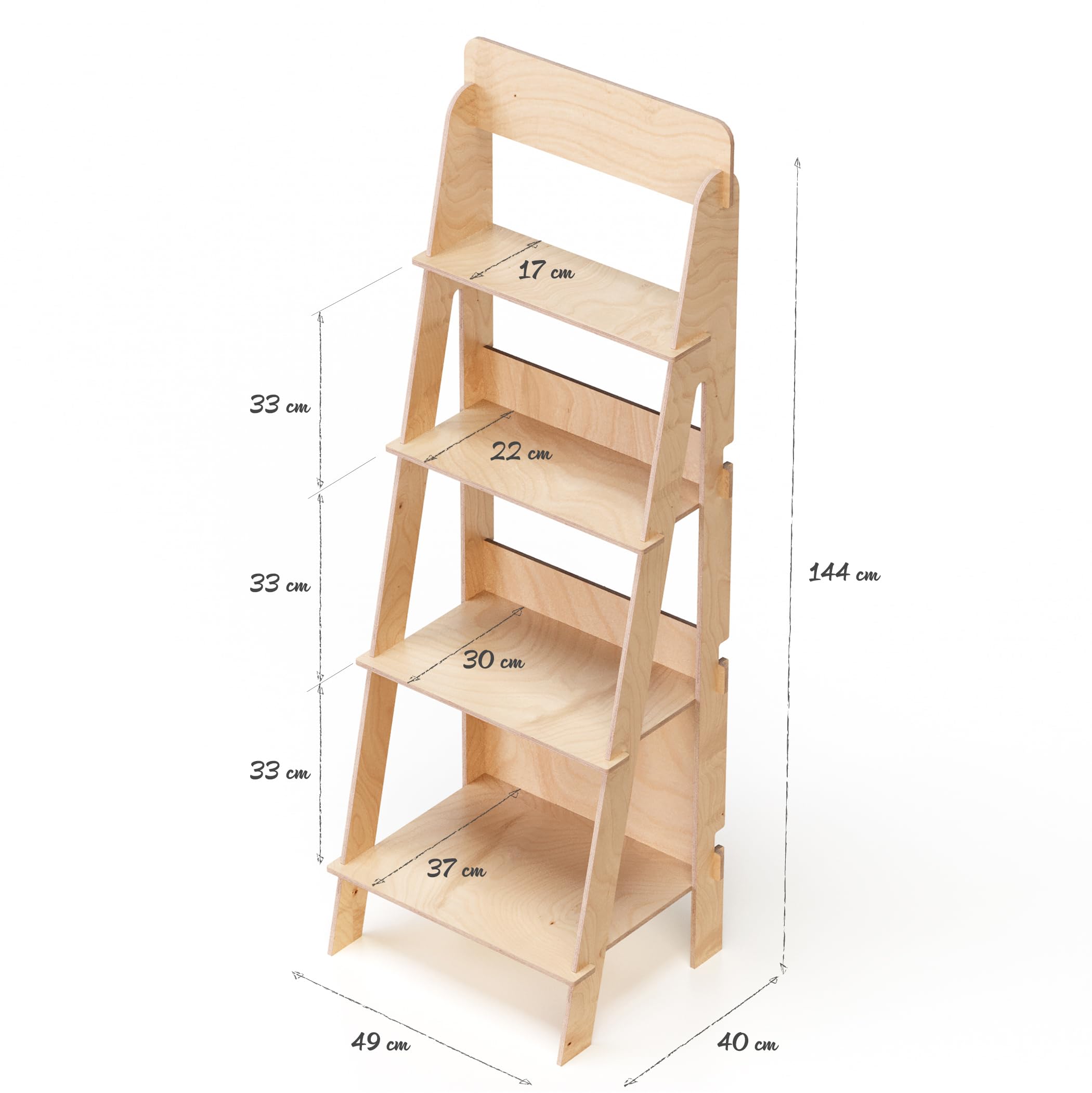 Expositor de Suelo, de Madera, Escalera, fácil Montaje enclavado, 4 estantes, Natural y sostenible, H. 144 cm