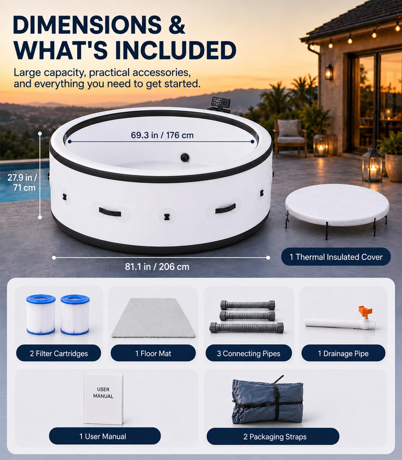 Spa Gonflable Chauffant 150 Jets et LED pour Jardin