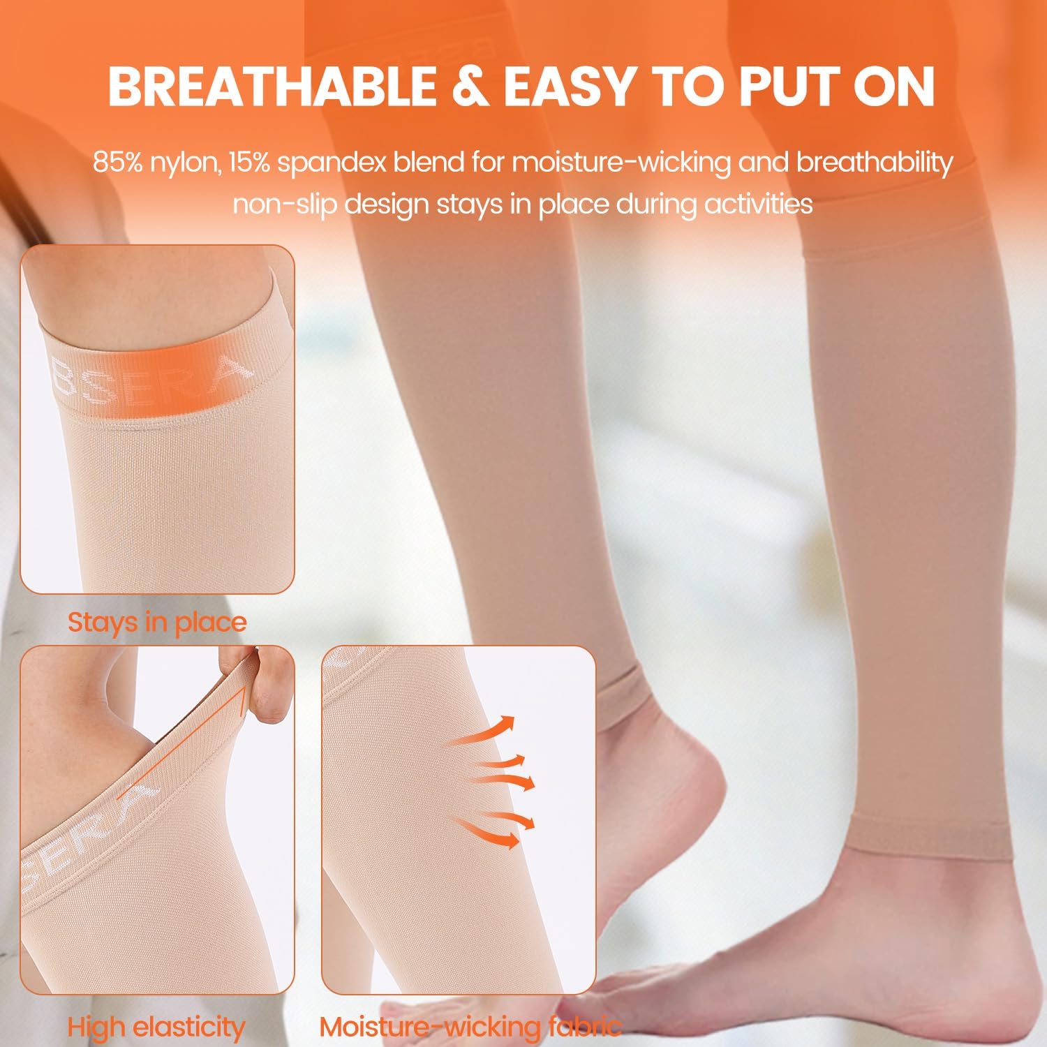 BSERA Calf Compression Sleeve Women, 2 Pairs 20-30mmHg Footless Compression Socks for Swelling Shin Splints Varicose Veins - Image 3