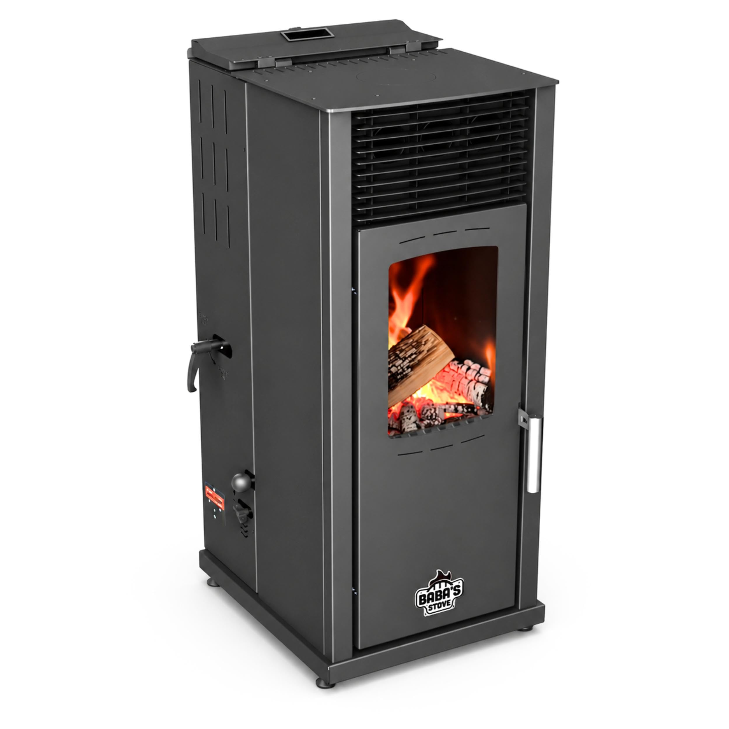 Babas Eco Hybridofen Pellets und Holz Kombiofen Kaminofen 8 kW Pelletofen ohne Strom Schwarz Holzofen Holz Ofen Kamin