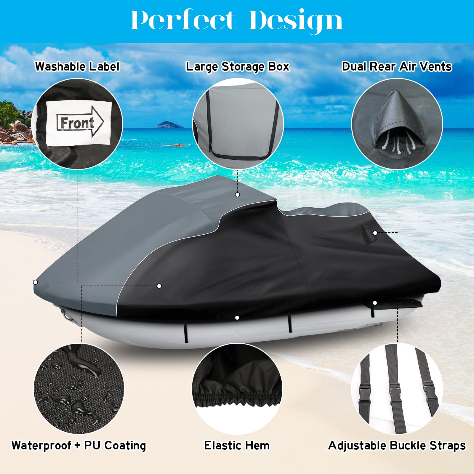 CEMOFE Jet Ski Cover for Yamaha VX/VX Deluxe 2015-2020,Heavy Duty 600D Oxford Waterproof Waverunner Cover,UV Protection Trailerable Jet Ski Cover
