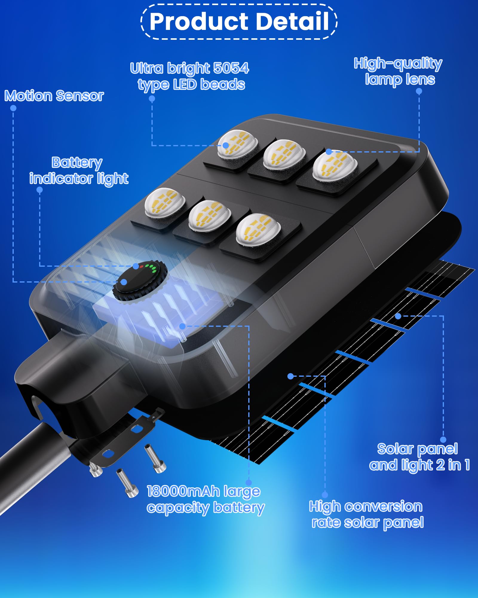 Gefolly G-5000W Lampione Solare Led Esterno con Telecomando, IP67 Impermeabile Lampioni Solari con Sensore di Movimento, 6500K Lampioni da Giardino Esterno per Garage Strada