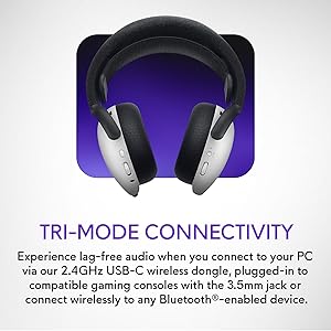 Alienware Tri-Mode Wireless Gaming Headset AW725H - Wired/Wireless, Bluetooth 5.3, Audio Output - 20 Hz, Mini-Phone (3.5mm), Battery Talk Time Up to 55 Hrs (Bluetooth), Lunar Light